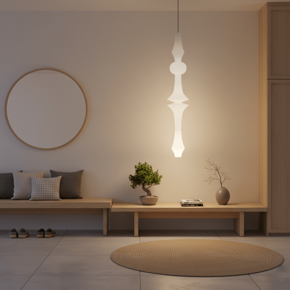 Washi Paper Pendant Light 12.2 in x 55.1 in White Indoor Ceiling Hanging Lamp Warm Ambient Lighting Decorative E26 E27 | Thomler