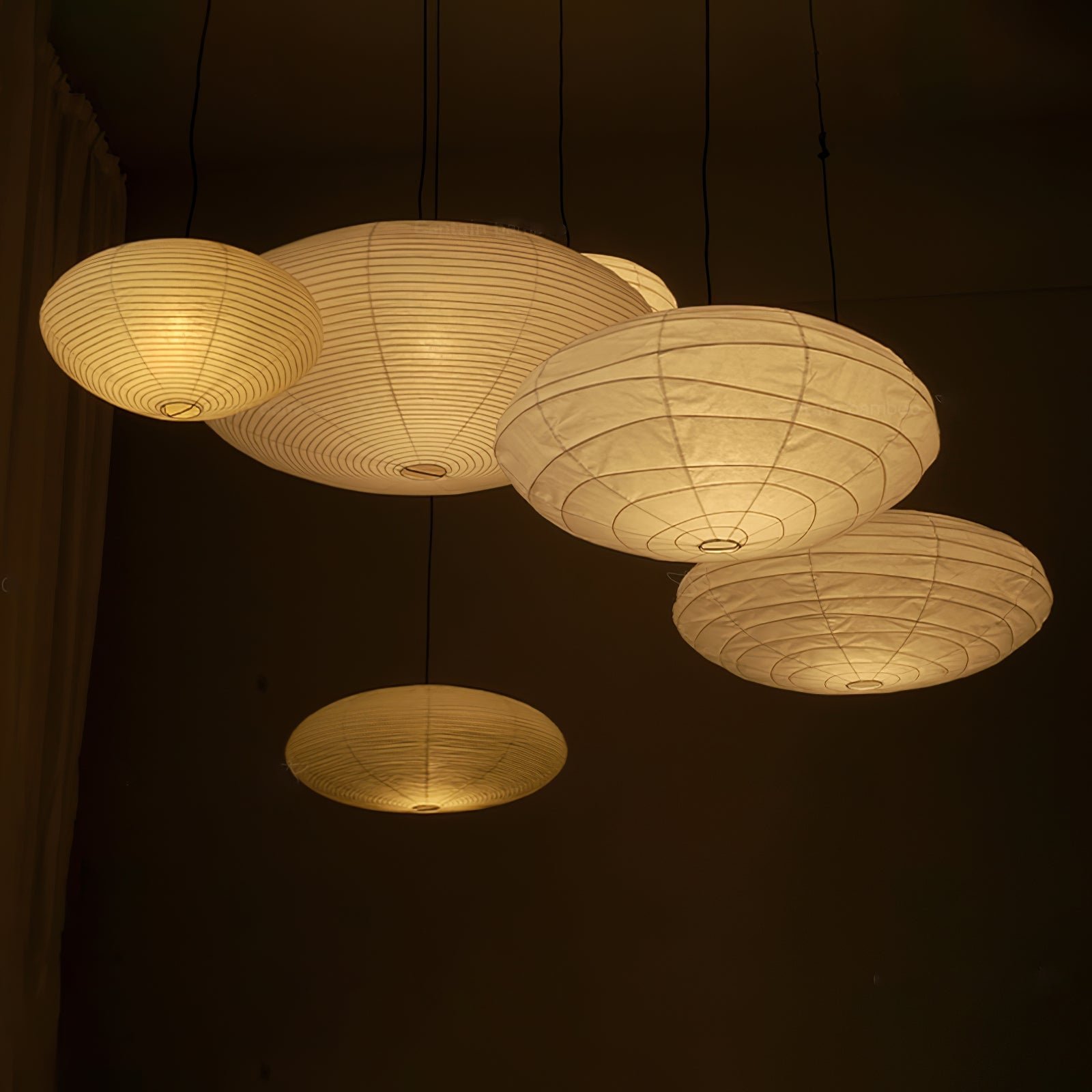 Akari Handcrafted Mulberry Paper Pendant Light 17.7 in Ceiling Indoor Warm Glow LED Edison Bulb | Thomler