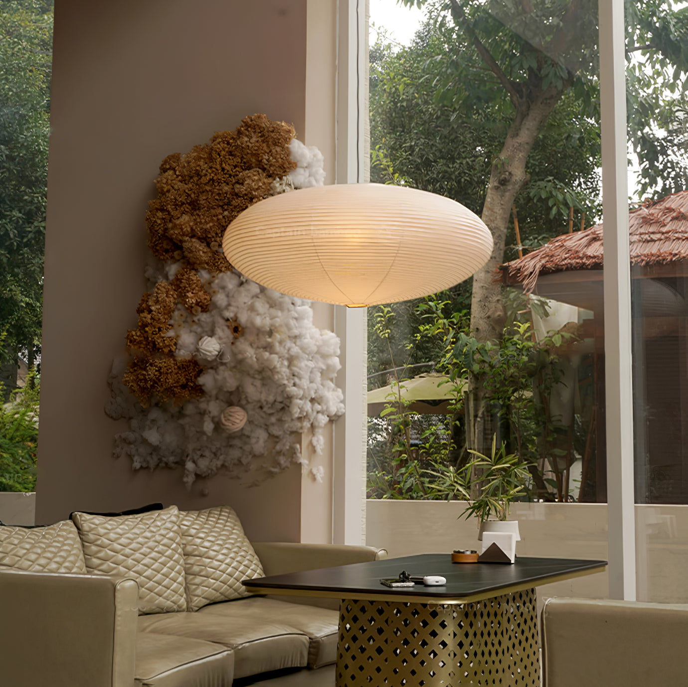 Akari Handcrafted Mulberry Paper Pendant Light 17.7 in Ceiling Indoor Warm Glow LED Edison Bulb | Thomler