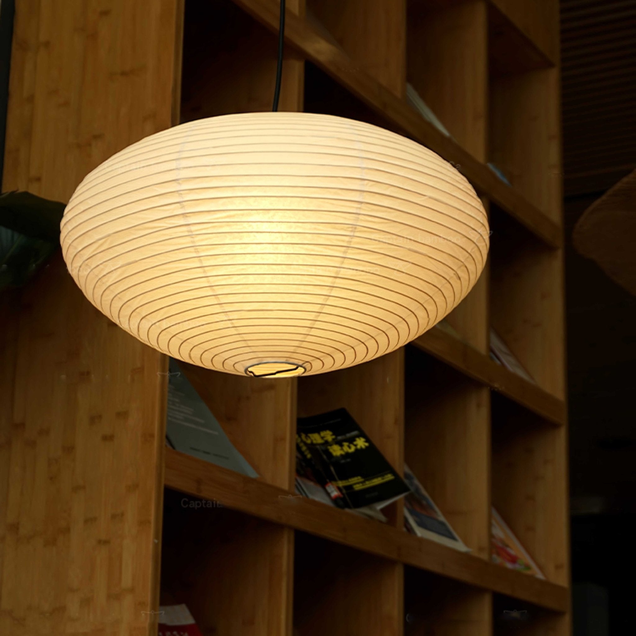 Akari Handcrafted Mulberry Paper Pendant Light 17.7 in Ceiling Indoor Warm Glow LED Edison Bulb | Thomler