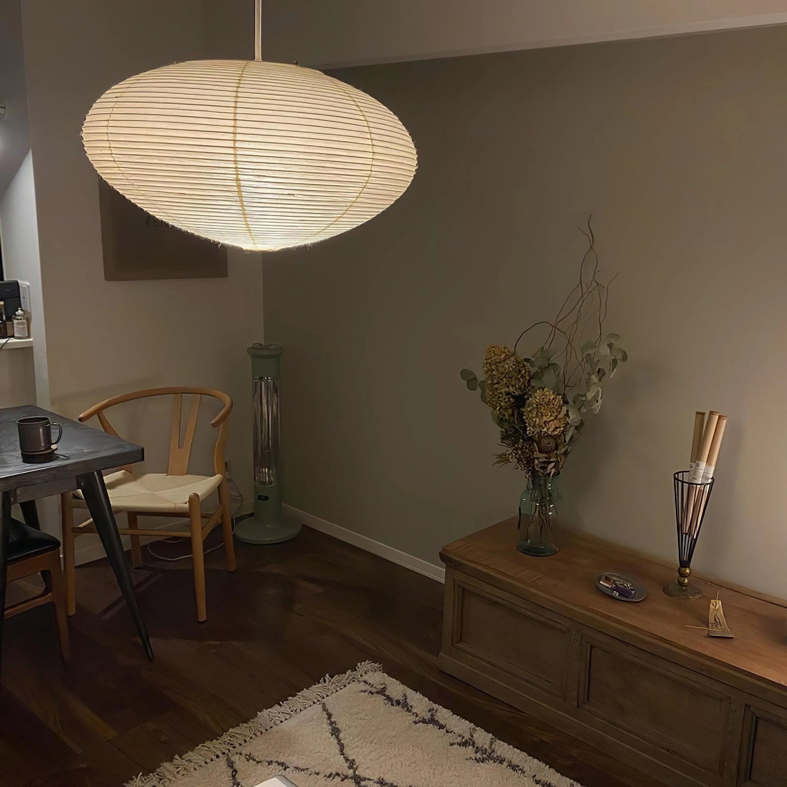 Akari Handcrafted Mulberry Paper Pendant Light 17.7 in Ceiling Indoor Warm Glow LED Edison Bulb | Thomler