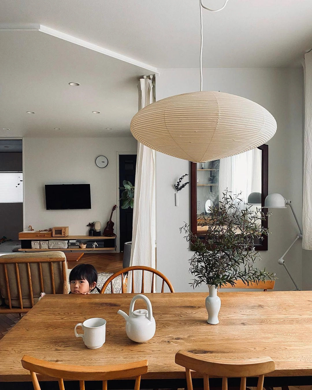 Akari Handcrafted Mulberry Paper Pendant Light 17.7 in Ceiling Indoor Warm Glow LED Edison Bulb | Thomler