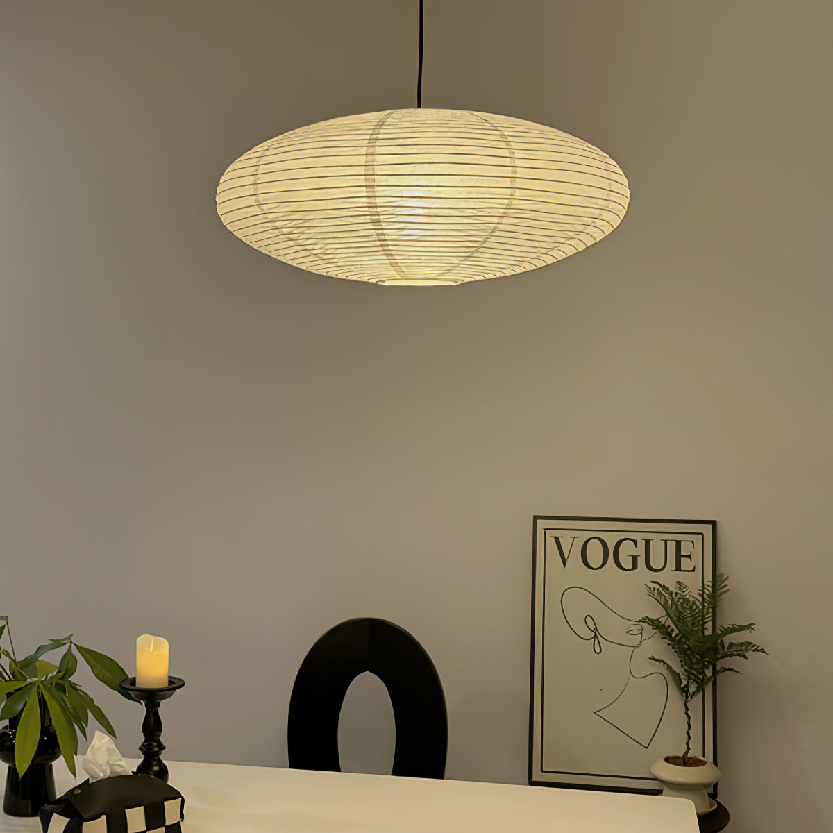 Akari Handcrafted Mulberry Paper Pendant Light 17.7 in Ceiling Indoor Warm Glow LED Edison Bulb | Thomler