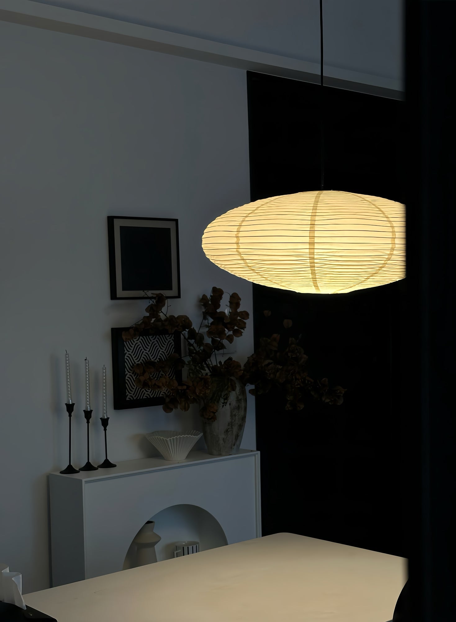 Mulberry Paper Swag Pendant Light 17.7 in x 9.8 in White Indoor Ceiling Hanging Lamp Modern Home Decor Living Room Bedroom | Thomler