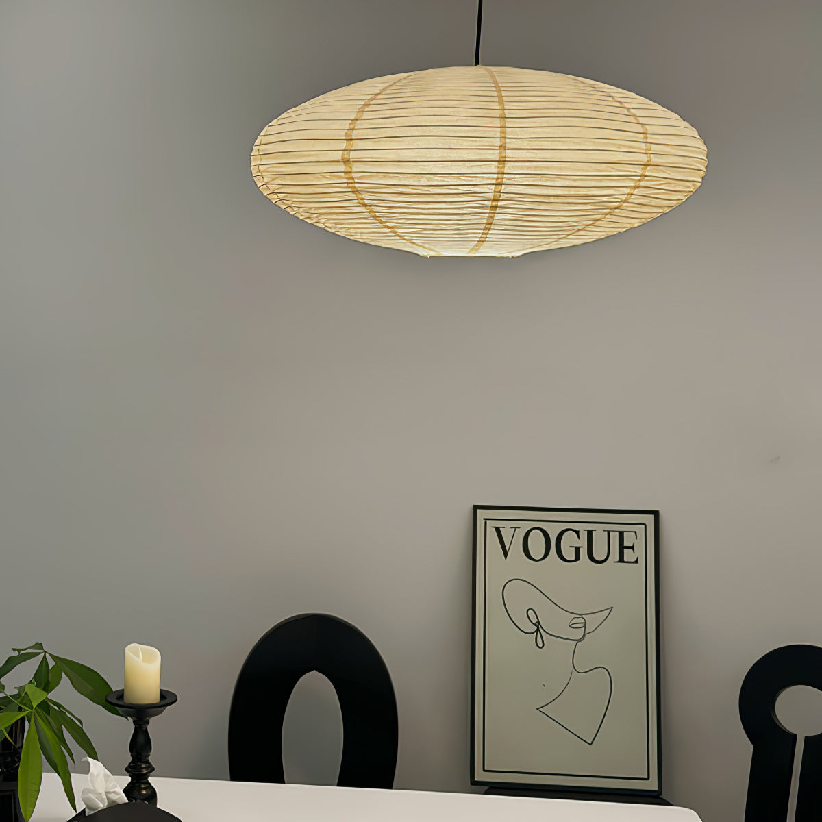 Akari Handcrafted Mulberry Paper Pendant Light 17.7 in Ceiling Indoor Warm Glow LED Edison Bulb | Thomler