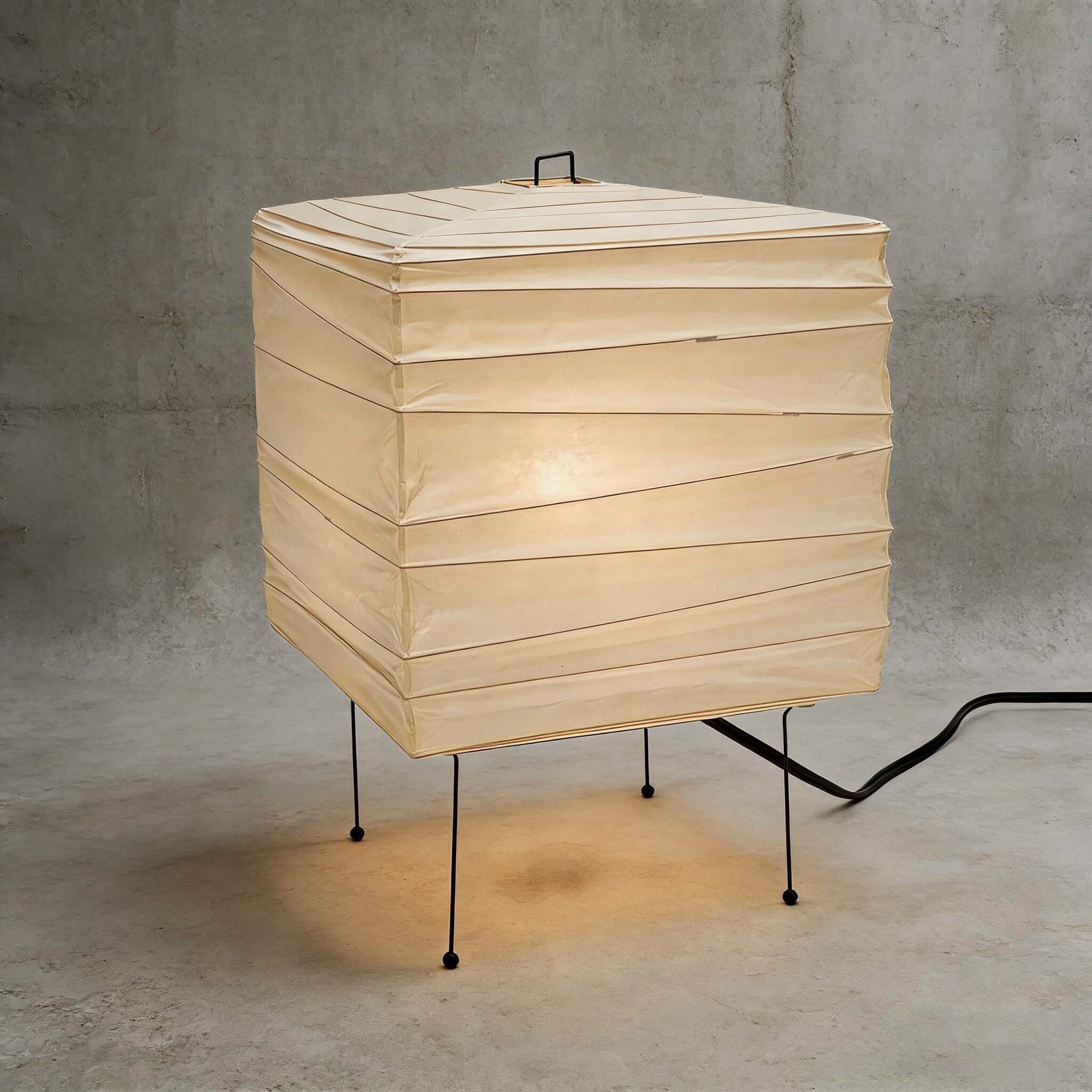 Table Lamp Washi Paper 9 in x 15 in Black Wire Legs Indoor Lighting Modern Cube Design Decorative Accent | Thomler