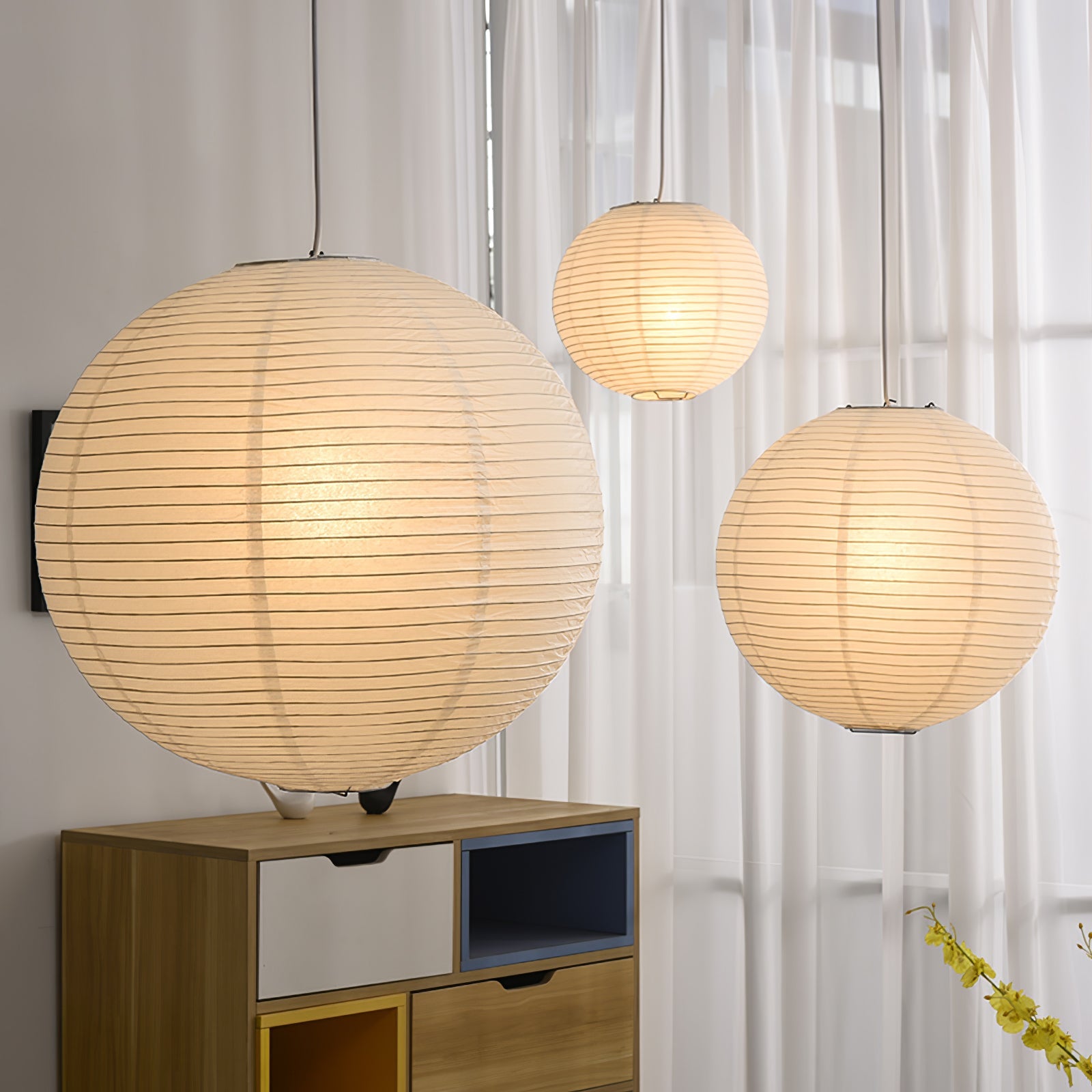 Pendant Lamp Mulberry Paper 15.7 in Adjustable Indoor Ceiling Lighting Modern Dining Room Kitchen Island Hanging Light | Thomler