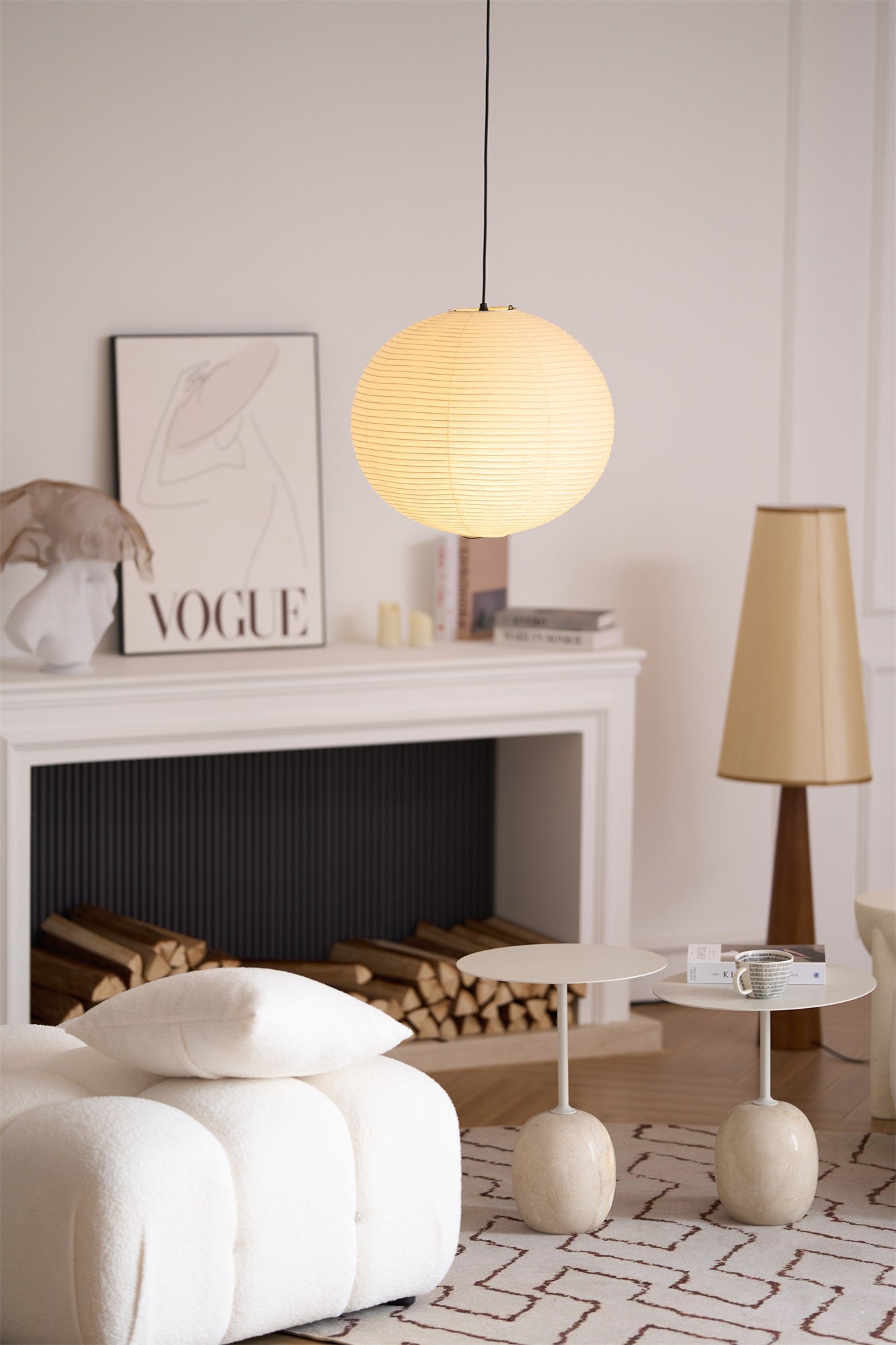 Pendant Lamp Mulberry Paper 15.7 in Adjustable Indoor Ceiling Lighting Modern Dining Room Kitchen Island Hanging Light | Thomler