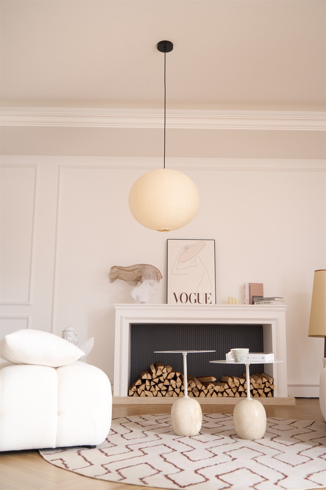 Pendant Lamp Mulberry Paper 15.7 in Adjustable Indoor Ceiling Lighting Modern Dining Room Kitchen Island Hanging Light | Thomler