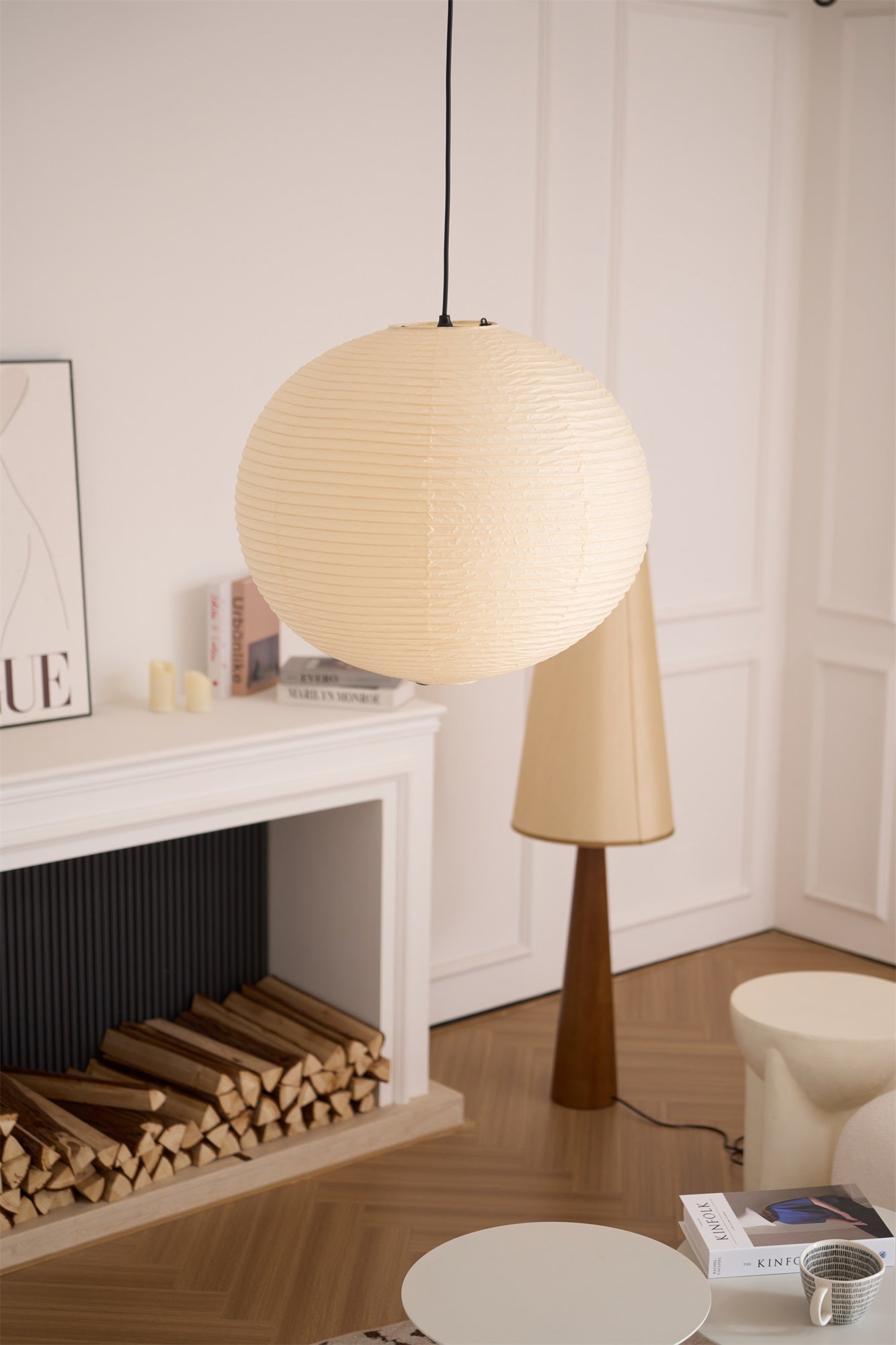 Pendant Lamp Mulberry Paper 15.7 in Adjustable Indoor Ceiling Lighting Modern Dining Room Kitchen Island Hanging Light | Thomler