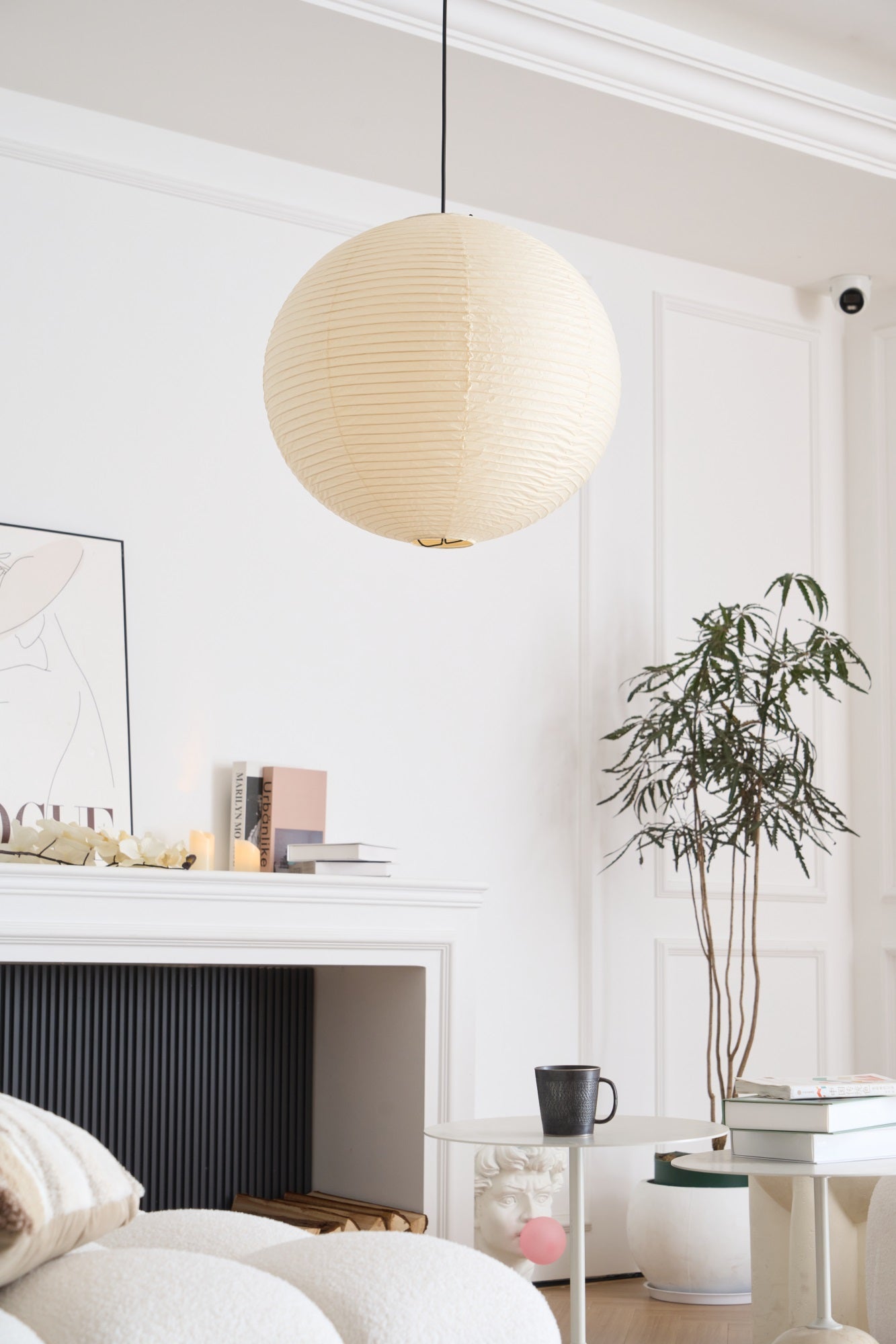 Pendant Lamp Mulberry Paper 15.7 in Adjustable Indoor Ceiling Lighting Modern Dining Room Kitchen Island Hanging Light | Thomler