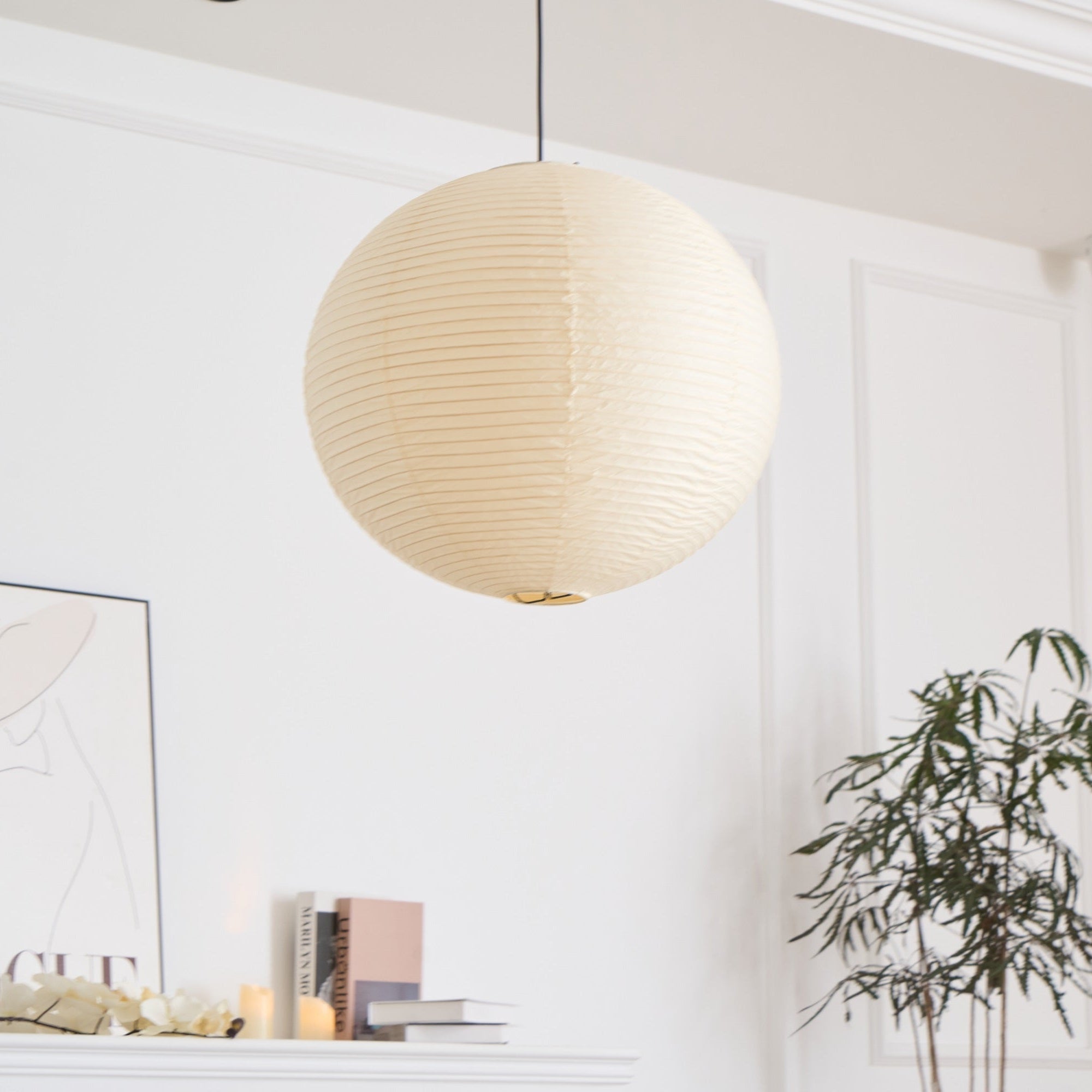Pendant Lamp Mulberry Paper 15.7 in Adjustable Indoor Ceiling Lighting Modern Dining Room Kitchen Island Hanging Light | Thomler