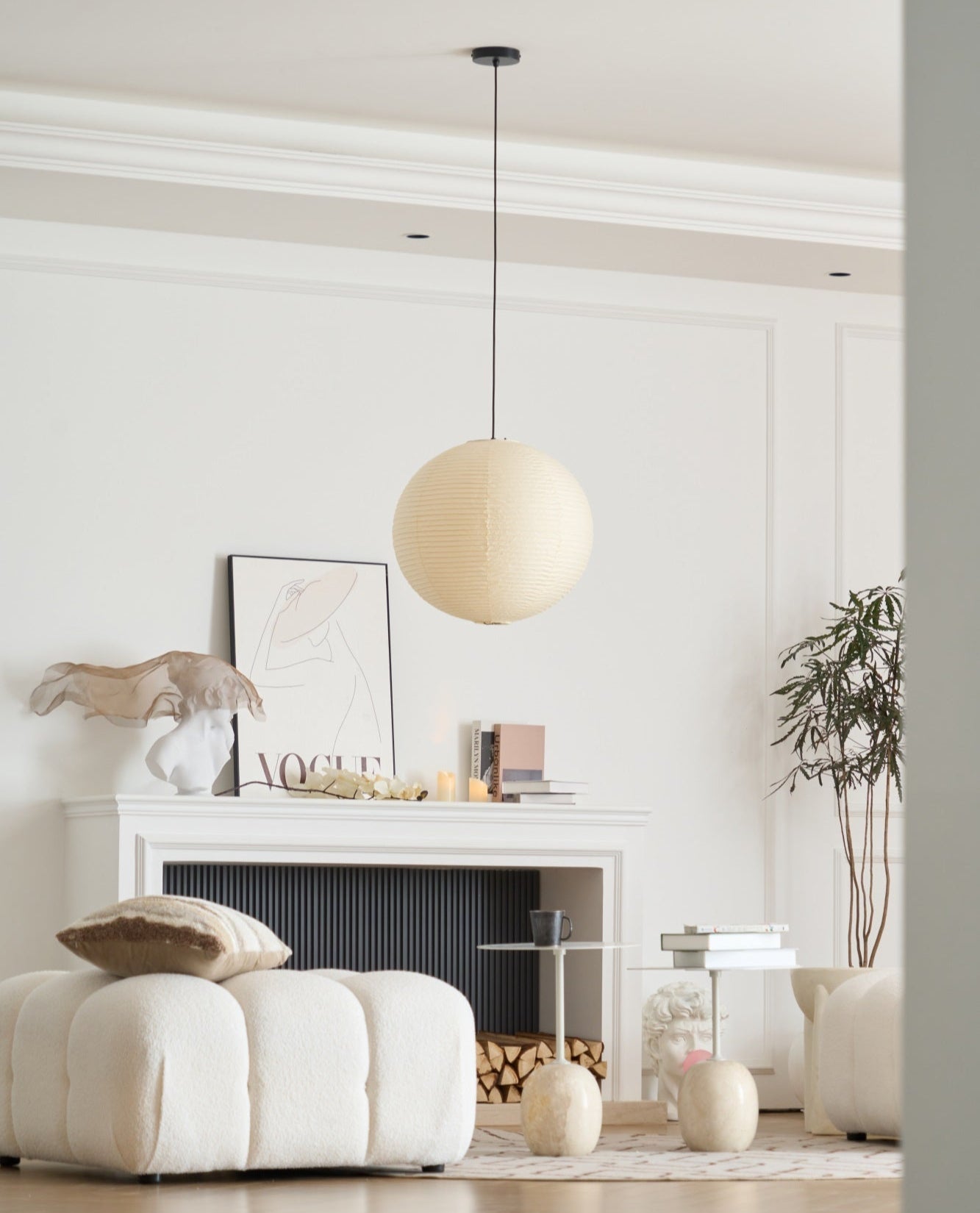 Pendant Lamp Mulberry Paper 15.7 in Adjustable Indoor Ceiling Lighting Modern Dining Room Kitchen Island Hanging Light | Thomler