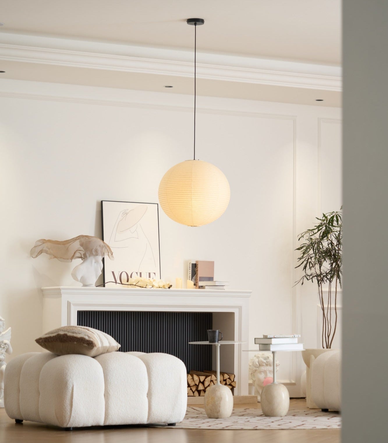 Pendant Lamp Mulberry Paper 15.7 in Adjustable Indoor Ceiling Lighting Modern Dining Room Kitchen Island Hanging Light | Thomler