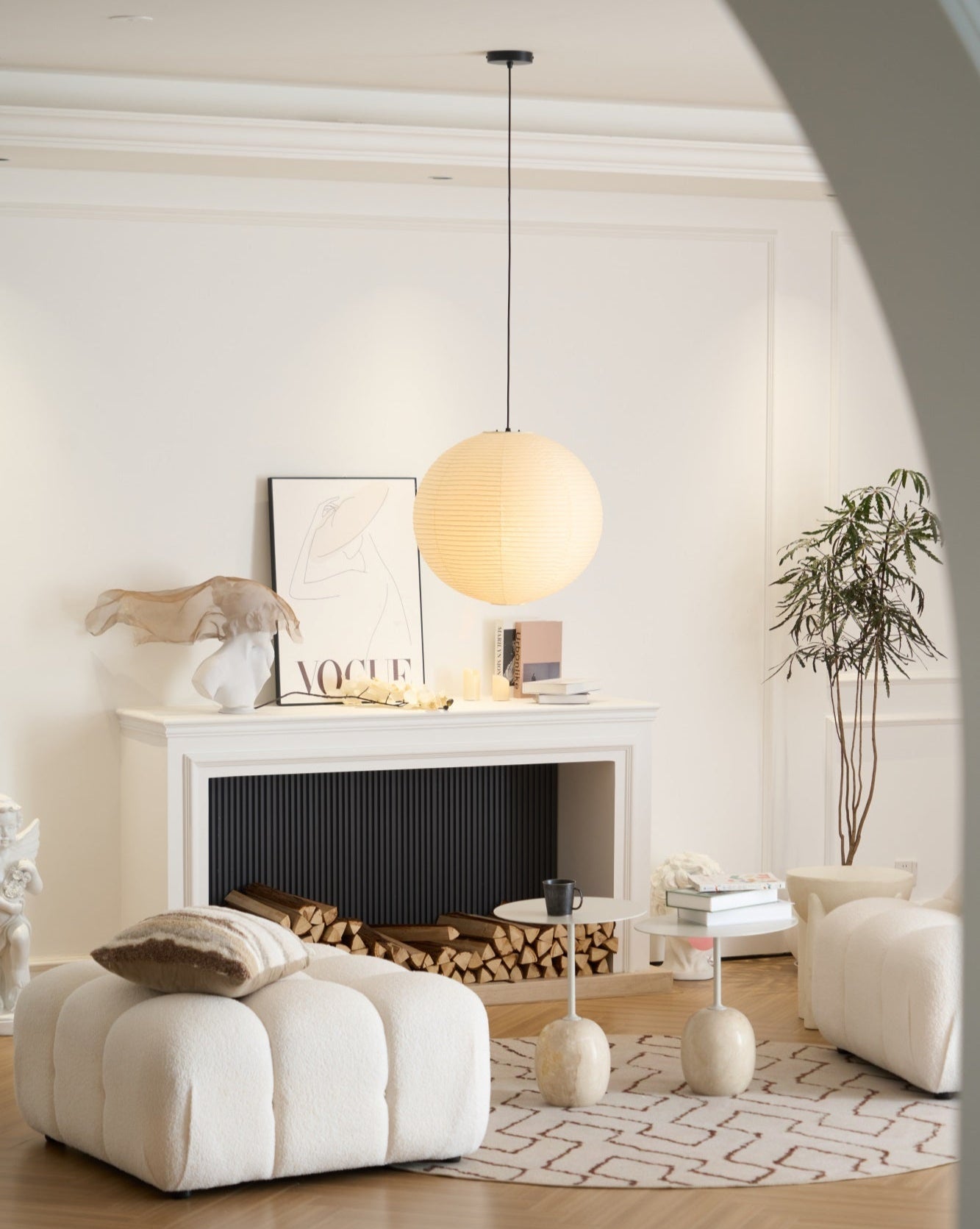 Pendant Lamp Mulberry Paper 15.7 in Adjustable Indoor Ceiling Lighting Modern Dining Room Kitchen Island Hanging Light | Thomler