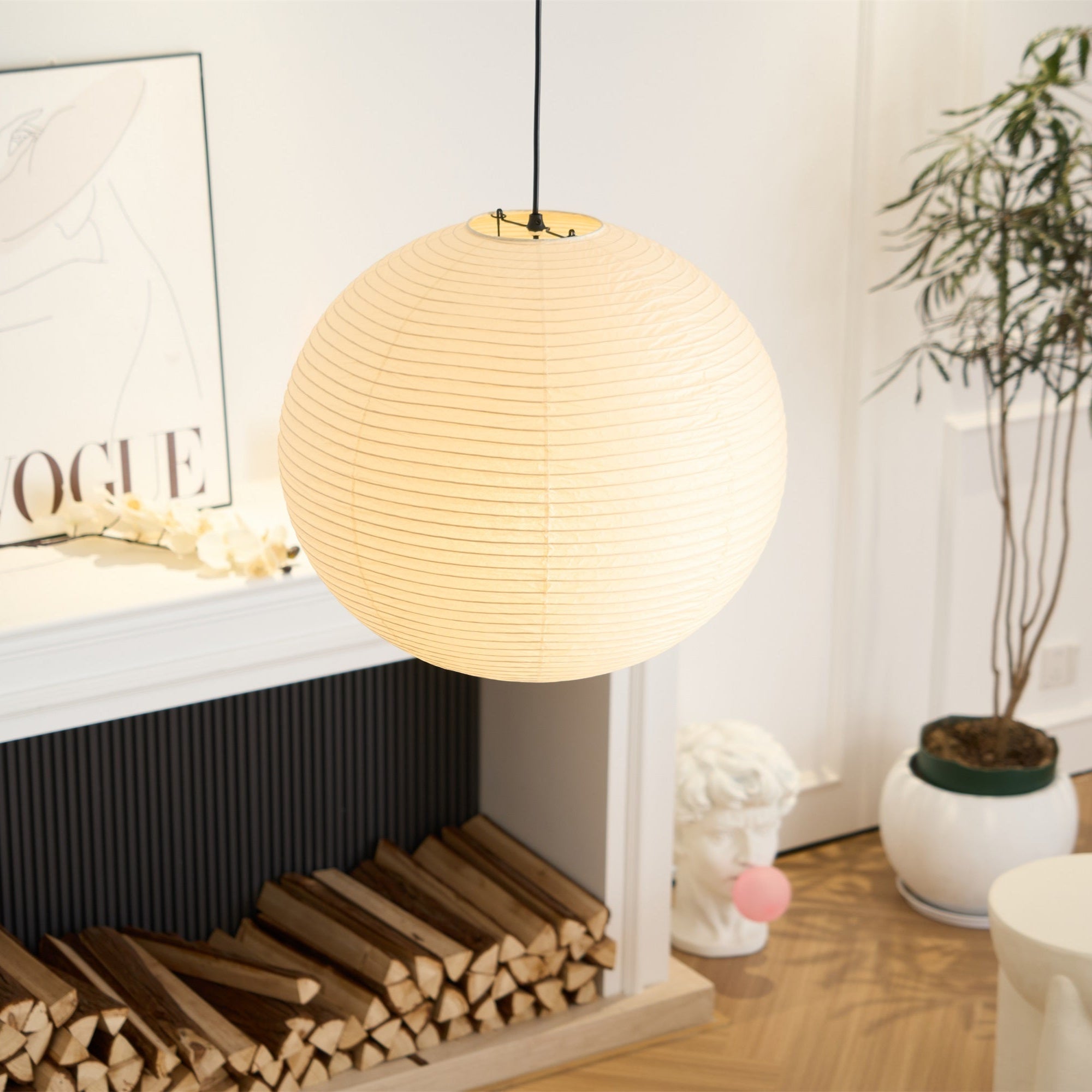 Pendant Lamp Mulberry Paper 15.7 in Adjustable Indoor Ceiling Lighting Modern Dining Room Kitchen Island Hanging Light | Thomler