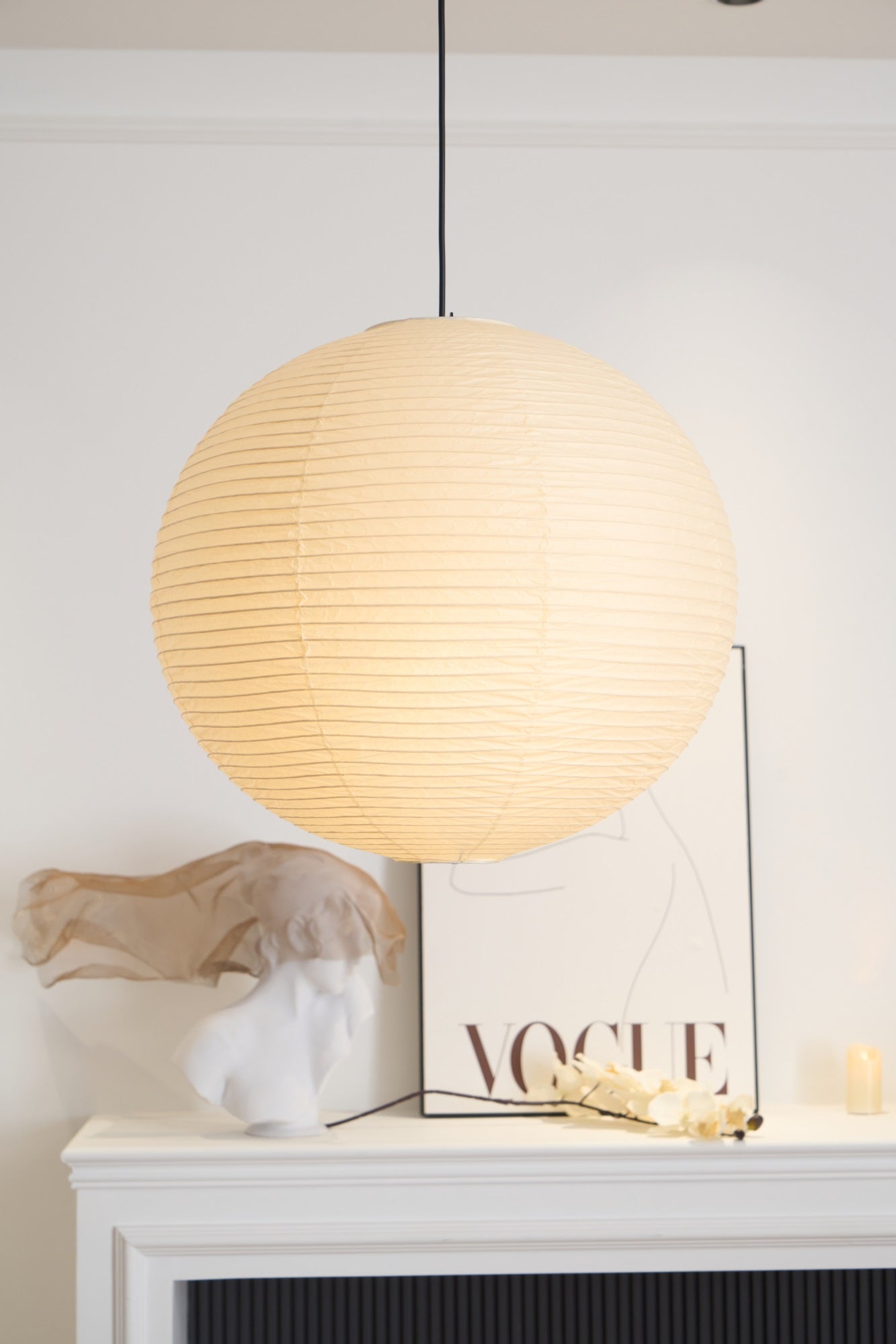 Pendant Lamp Mulberry Paper 15.7 in Adjustable Indoor Ceiling Lighting Modern Dining Room Kitchen Island Hanging Light | Thomler