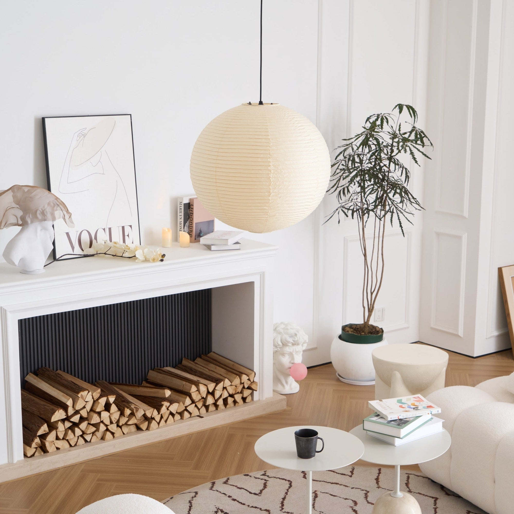 Pendant Lamp Mulberry Paper 15.7 in Adjustable Indoor Ceiling Lighting Modern Dining Room Kitchen Island Hanging Light | Thomler
