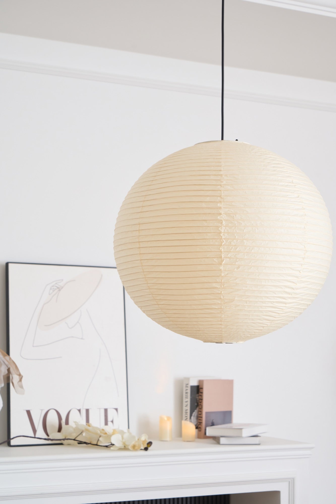 Pendant Lamp Mulberry Paper 15.7 in Adjustable Indoor Ceiling Lighting Modern Dining Room Kitchen Island Hanging Light | Thomler