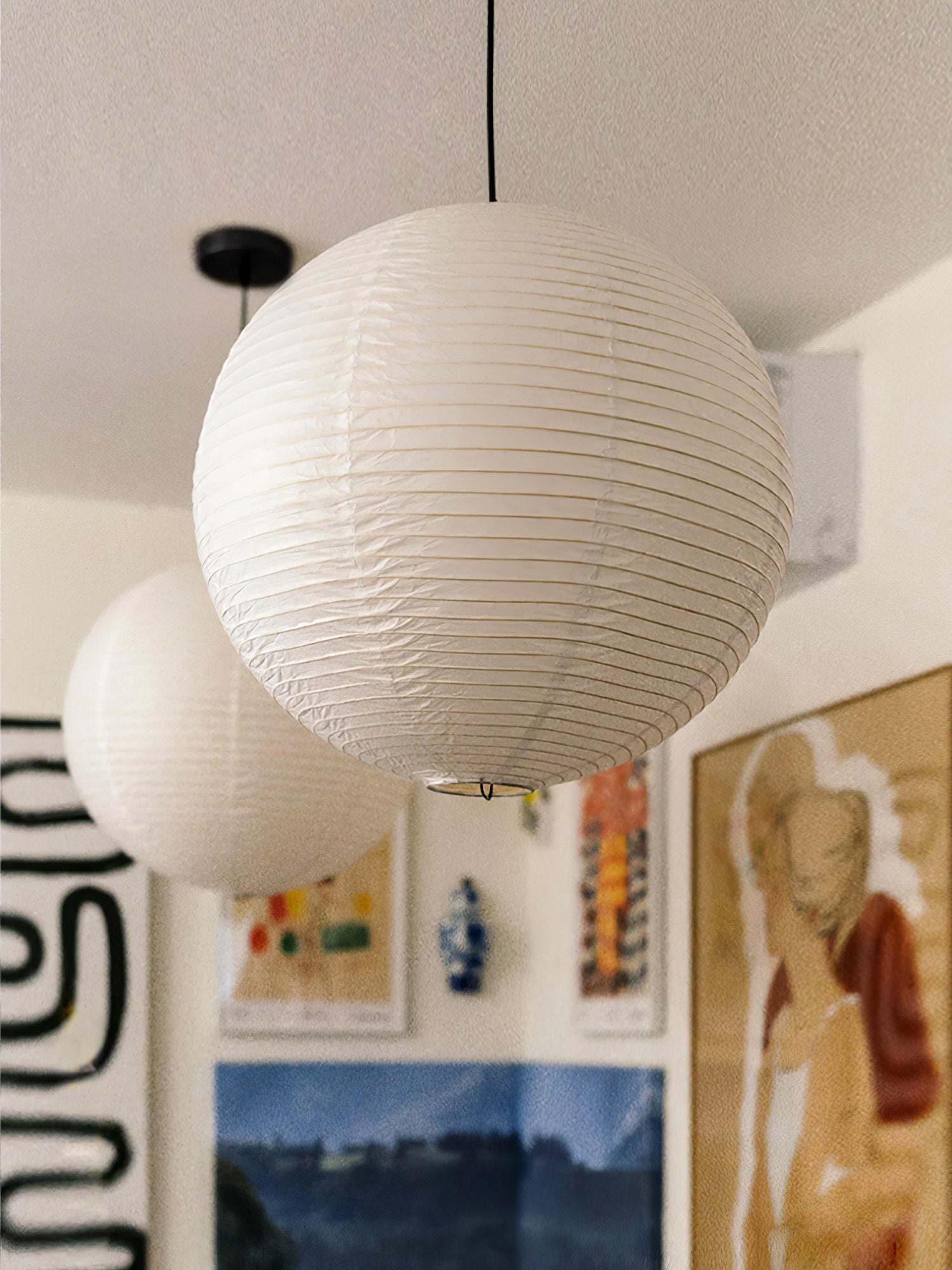Pendant Lamp Mulberry Paper 15.7 in Adjustable Indoor Ceiling Lighting Modern Dining Room Kitchen Island Hanging Light | Thomler