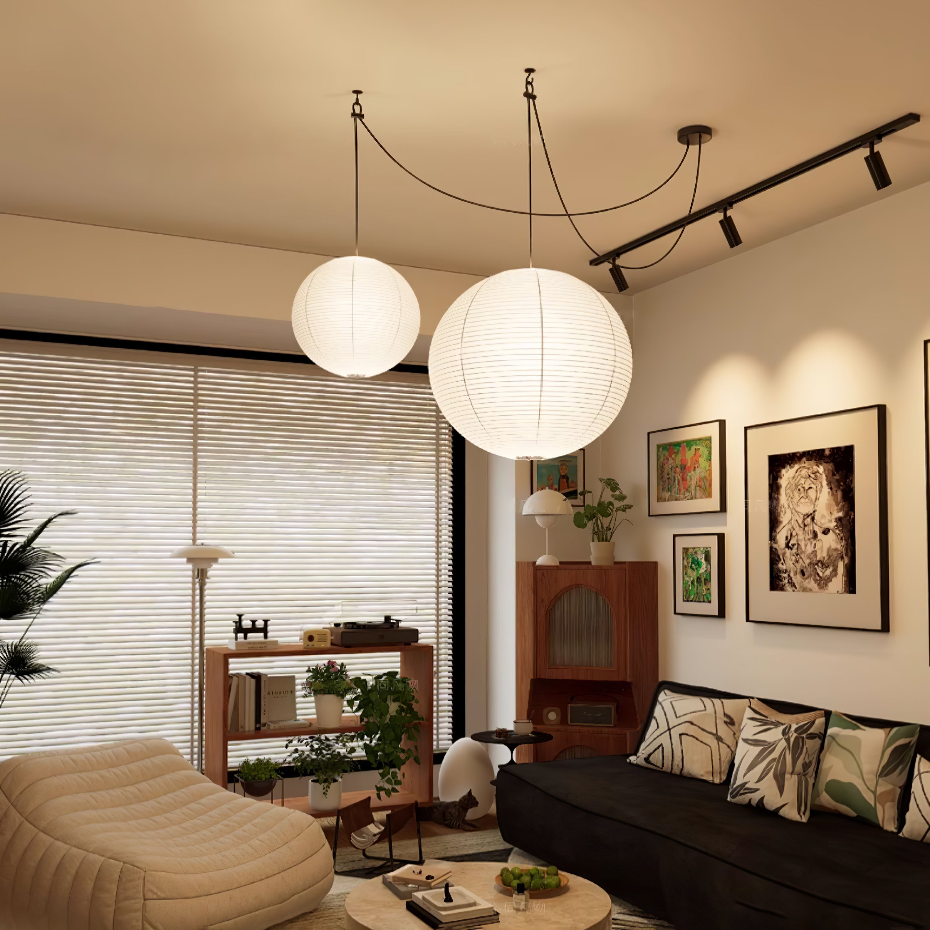Pendant Lamp Mulberry Paper 15.7 in Adjustable Indoor Ceiling Lighting Modern Dining Room Kitchen Island Hanging Light | Thomler