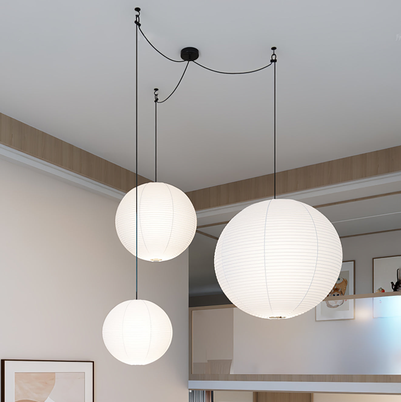 Pendant Lamp Mulberry Paper 15.7 in Adjustable Indoor Ceiling Lighting Modern Dining Room Kitchen Island Hanging Light | Thomler