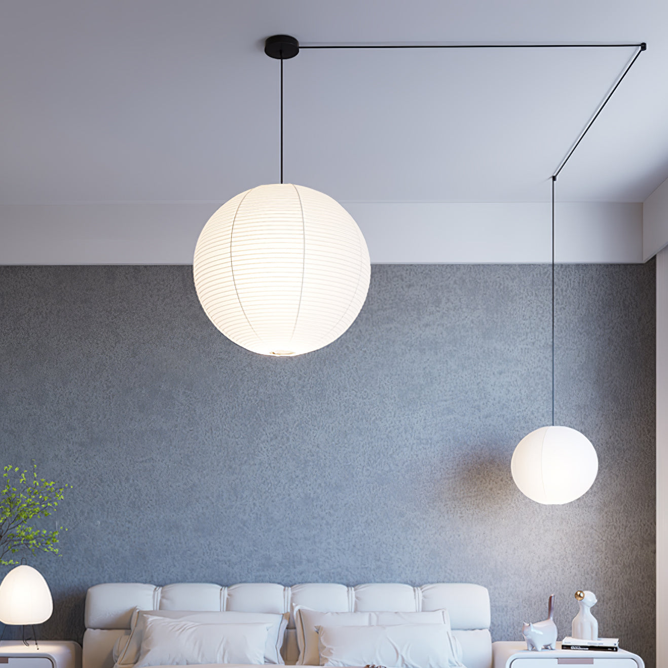 Pendant Lamp Mulberry Paper 15.7 in Adjustable Indoor Ceiling Lighting Modern Dining Room Kitchen Island Hanging Light | Thomler