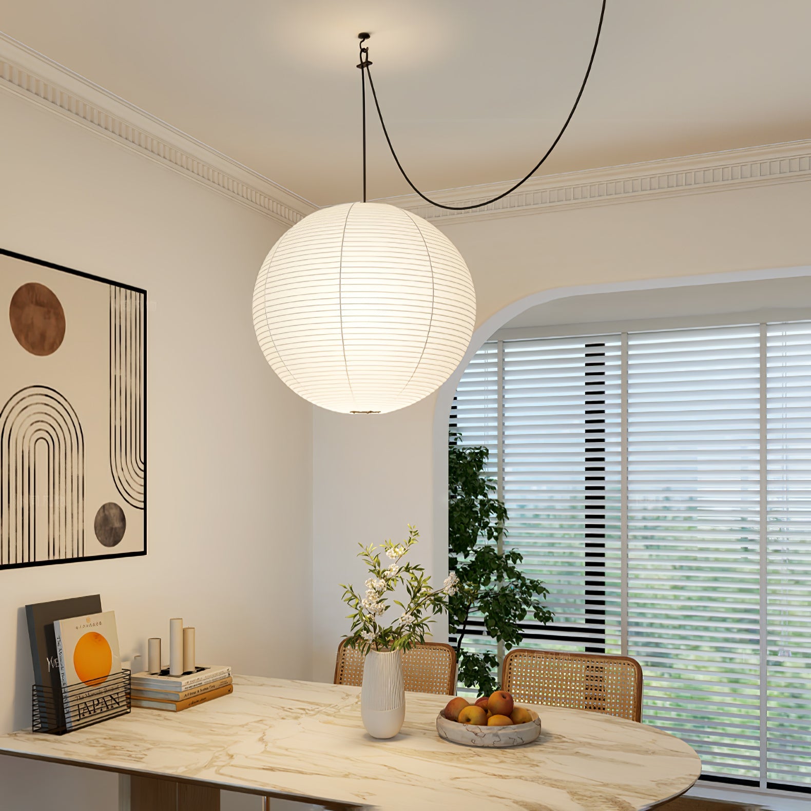 Pendant Lamp Mulberry Paper 15.7 in Adjustable Indoor Ceiling Lighting Modern Dining Room Kitchen Island Hanging Light | Thomler