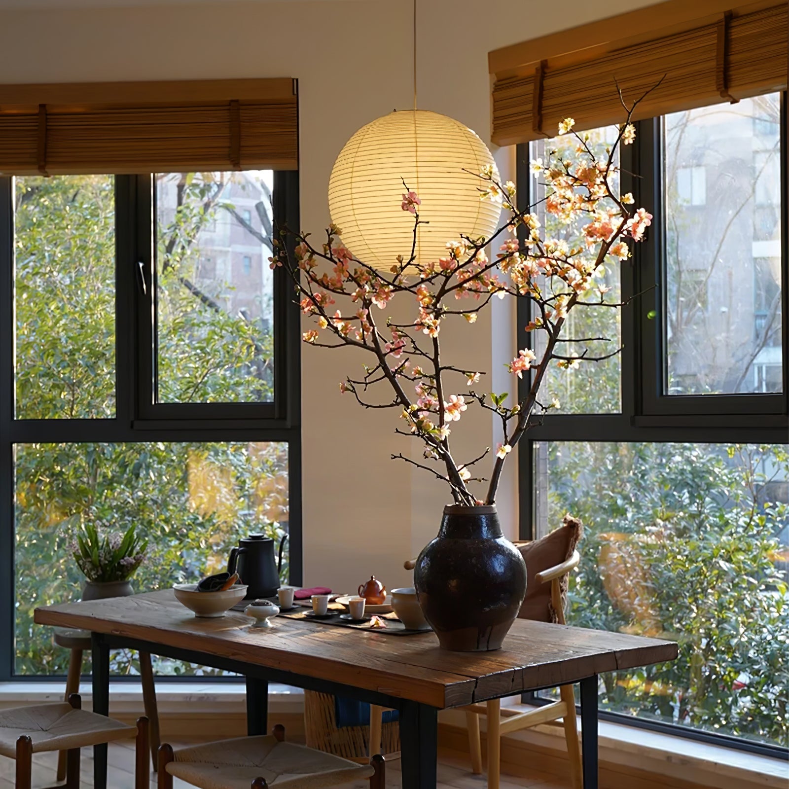 Pendant Lamp Mulberry Paper 15.7 in Adjustable Indoor Ceiling Lighting Modern Dining Room Kitchen Island Hanging Light | Thomler