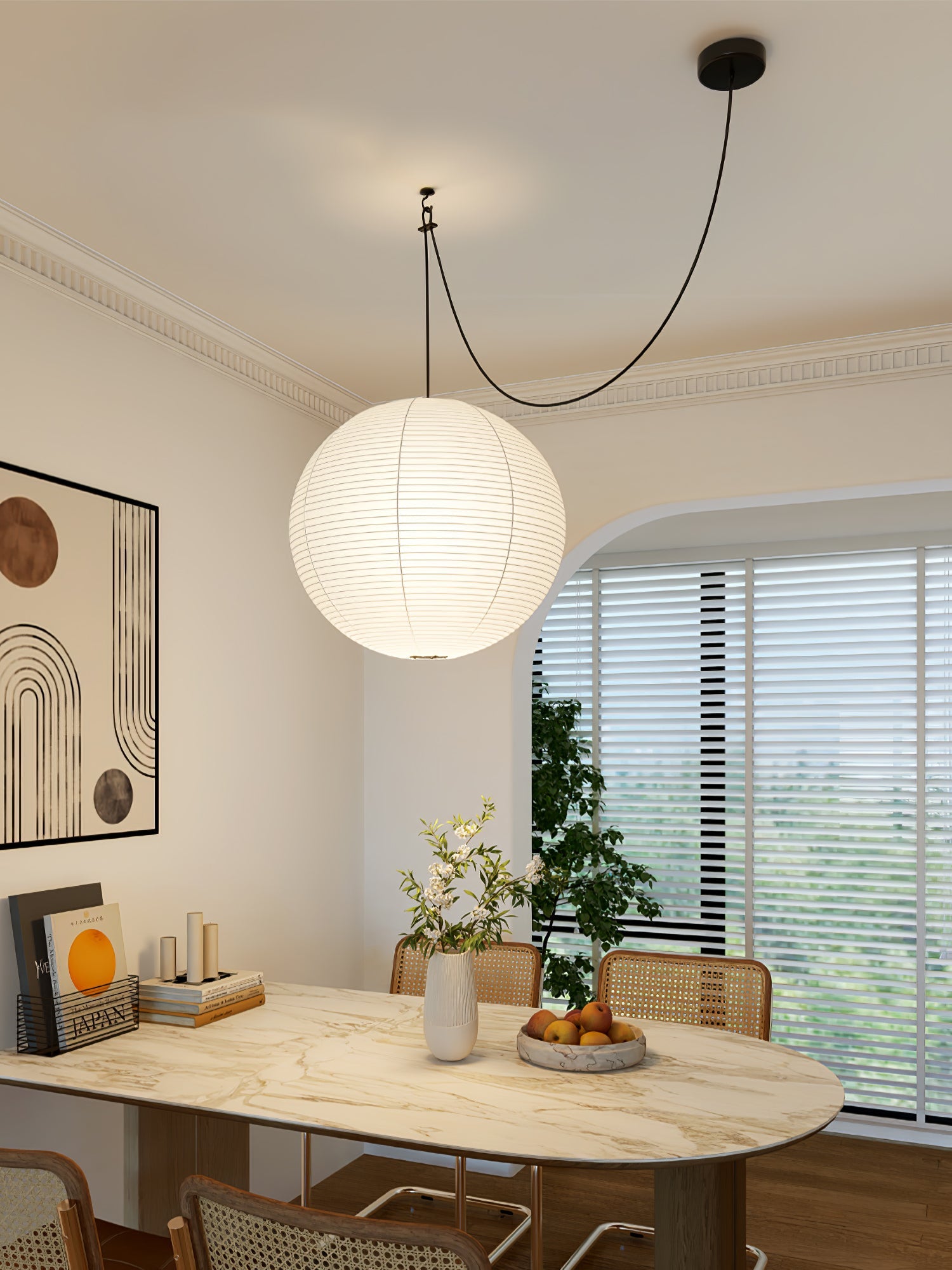 Pendant Lamp Mulberry Paper 15.7 in Adjustable Indoor Ceiling Lighting Modern Dining Room Kitchen Island Hanging Light | Thomler