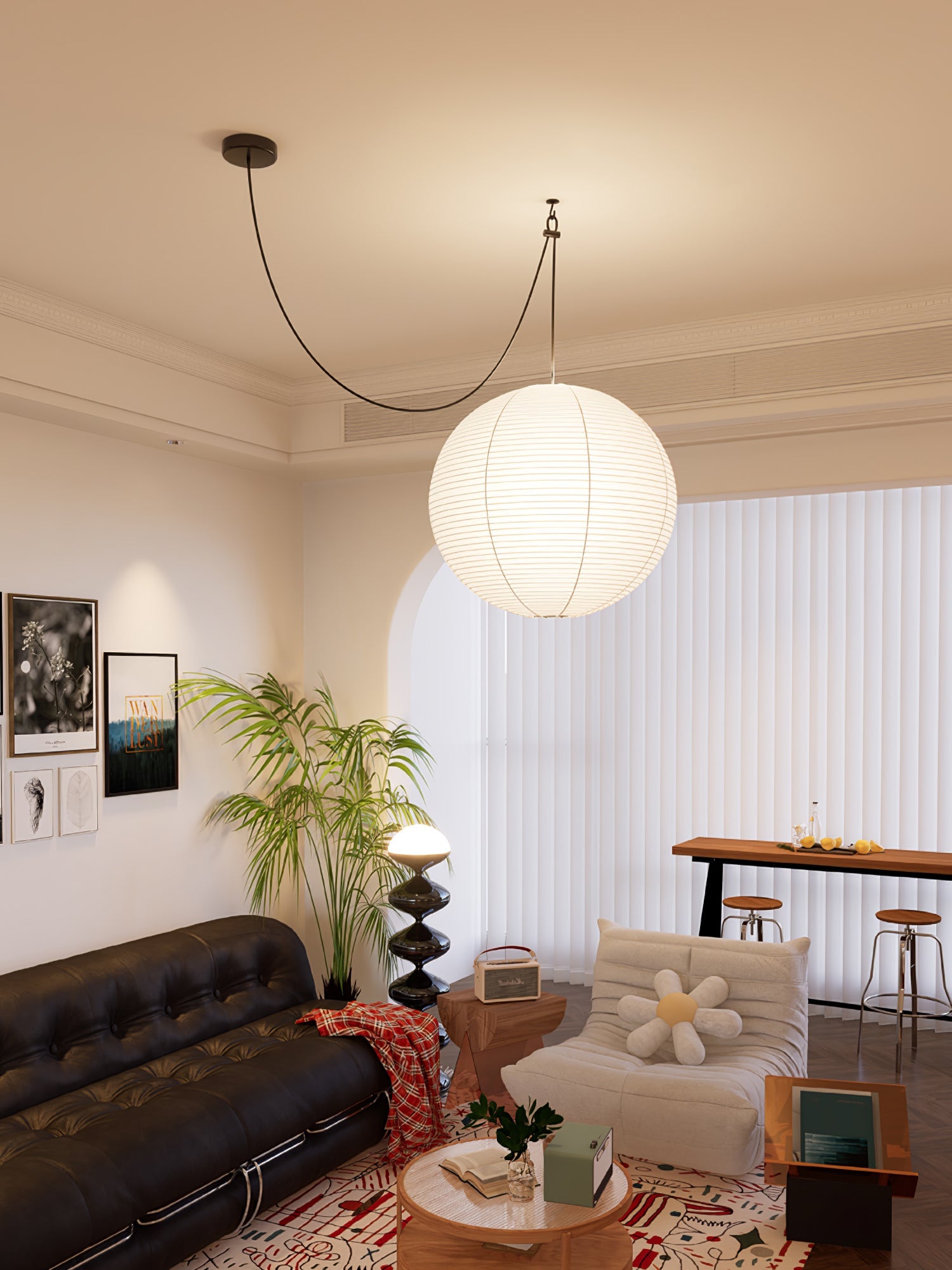 Pendant Lamp Mulberry Paper 15.7 in Adjustable Indoor Ceiling Lighting Modern Dining Room Kitchen Island Hanging Light | Thomler