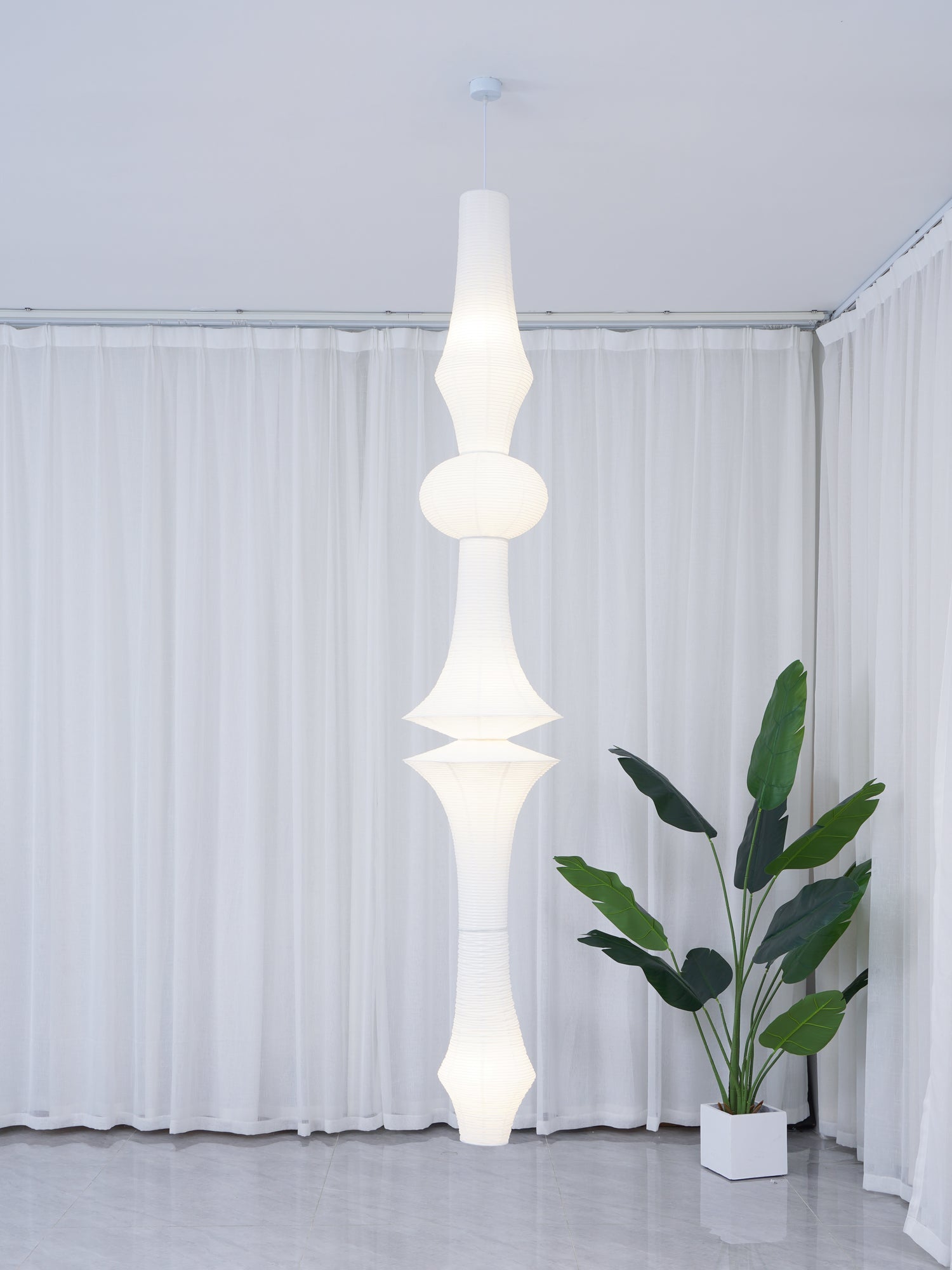 Washi Paper Pendant Light 12.2 in x 55.1 in White Indoor Ceiling Hanging Lamp Warm Ambient Lighting Decorative E26 E27 | Thomler