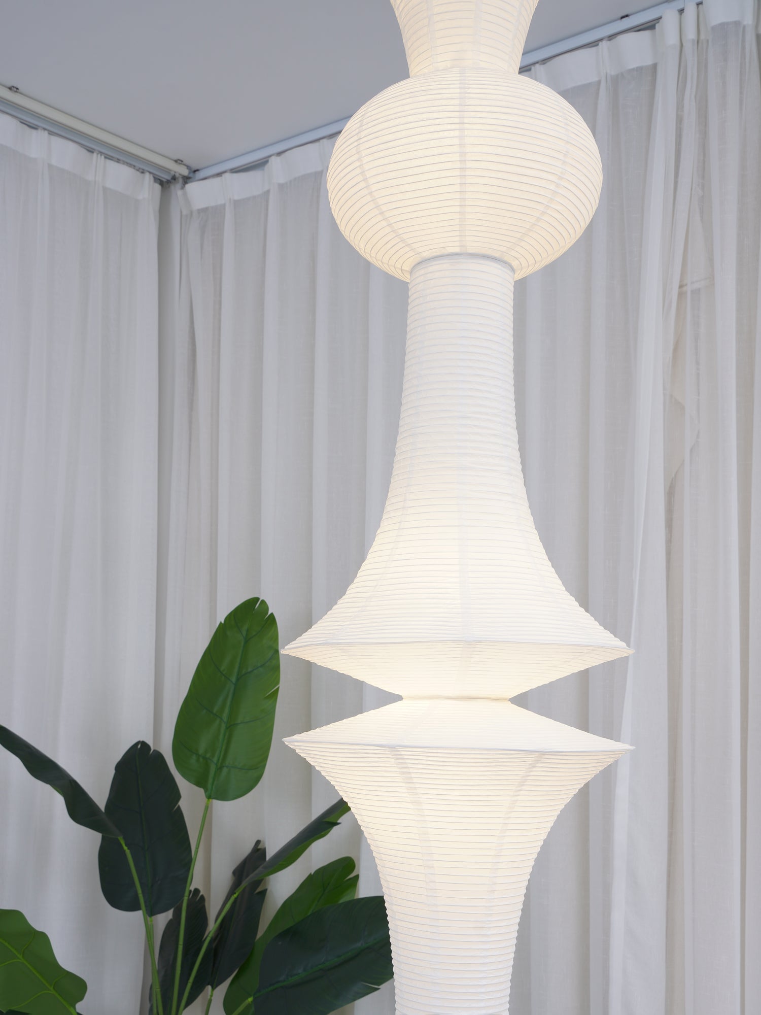 Washi Paper Pendant Light 12.2 in x 55.1 in White Indoor Ceiling Hanging Lamp Warm Ambient Lighting Decorative E26 E27 | Thomler