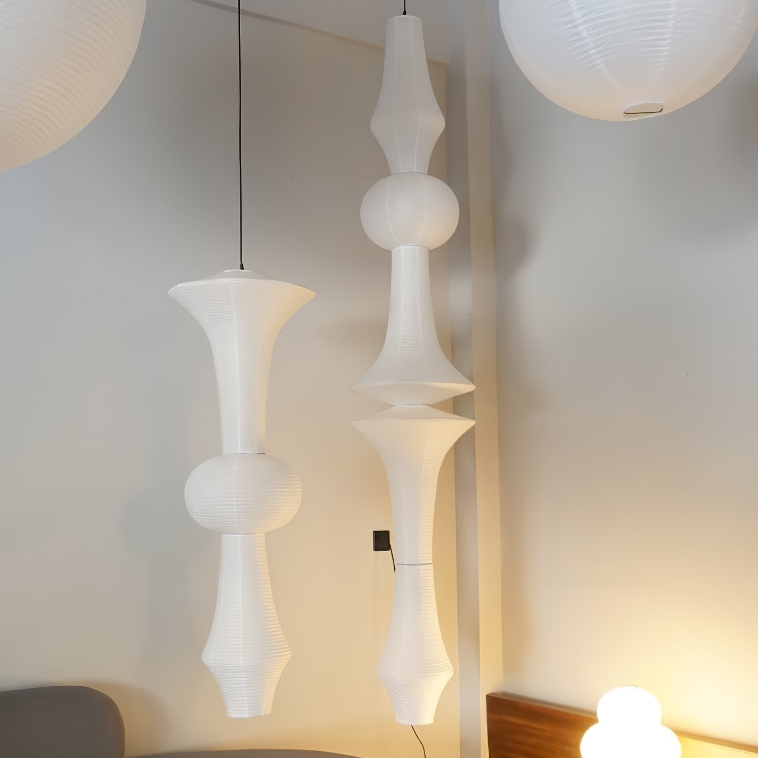 Washi Paper Pendant Light 12.2 in x 55.1 in White Indoor Ceiling Hanging Lamp Warm Ambient Lighting Decorative E26 E27 | Thomler