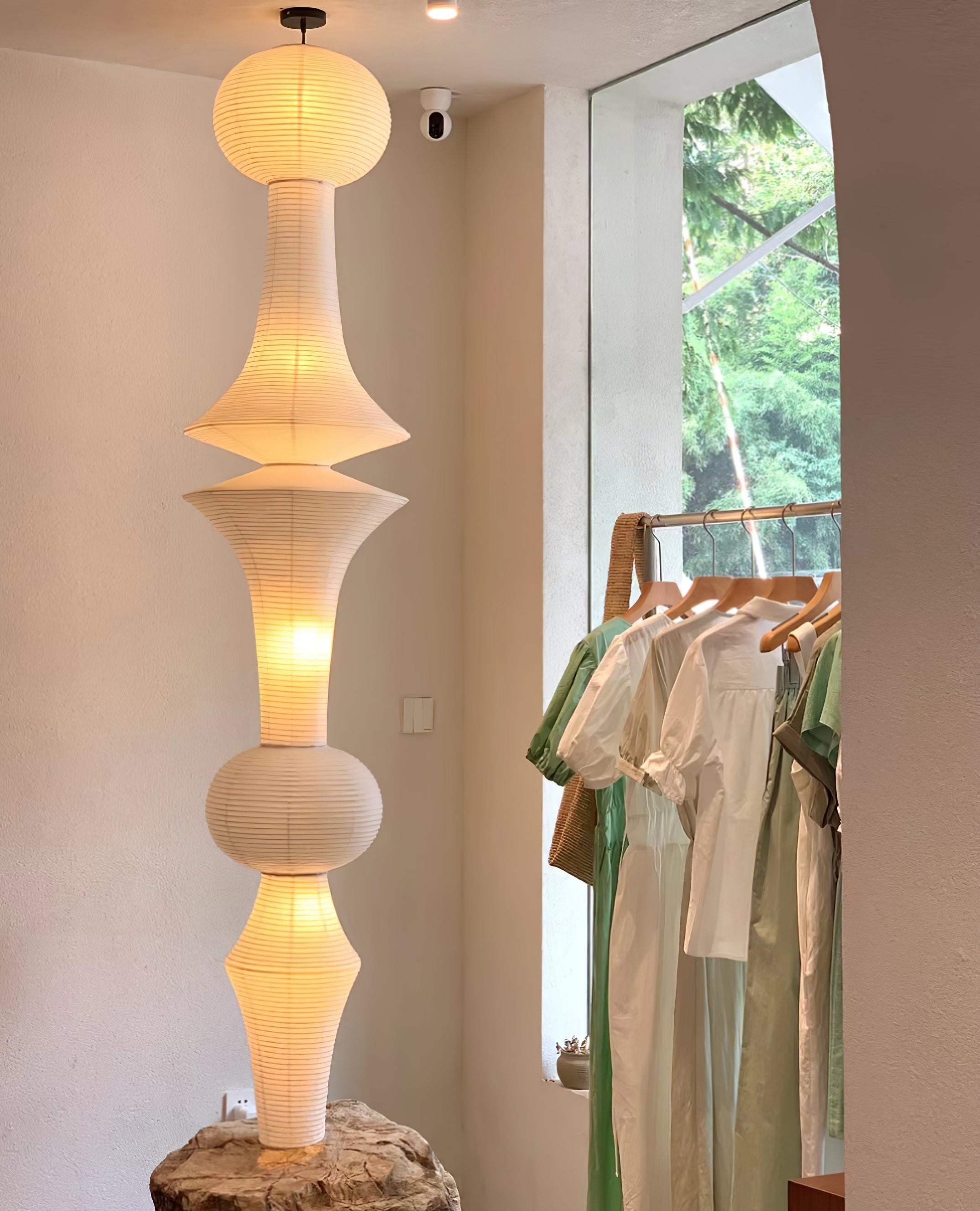 Washi Paper Pendant Light 12.2 in x 55.1 in White Indoor Ceiling Hanging Lamp Warm Ambient Lighting Decorative E26 E27 | Thomler