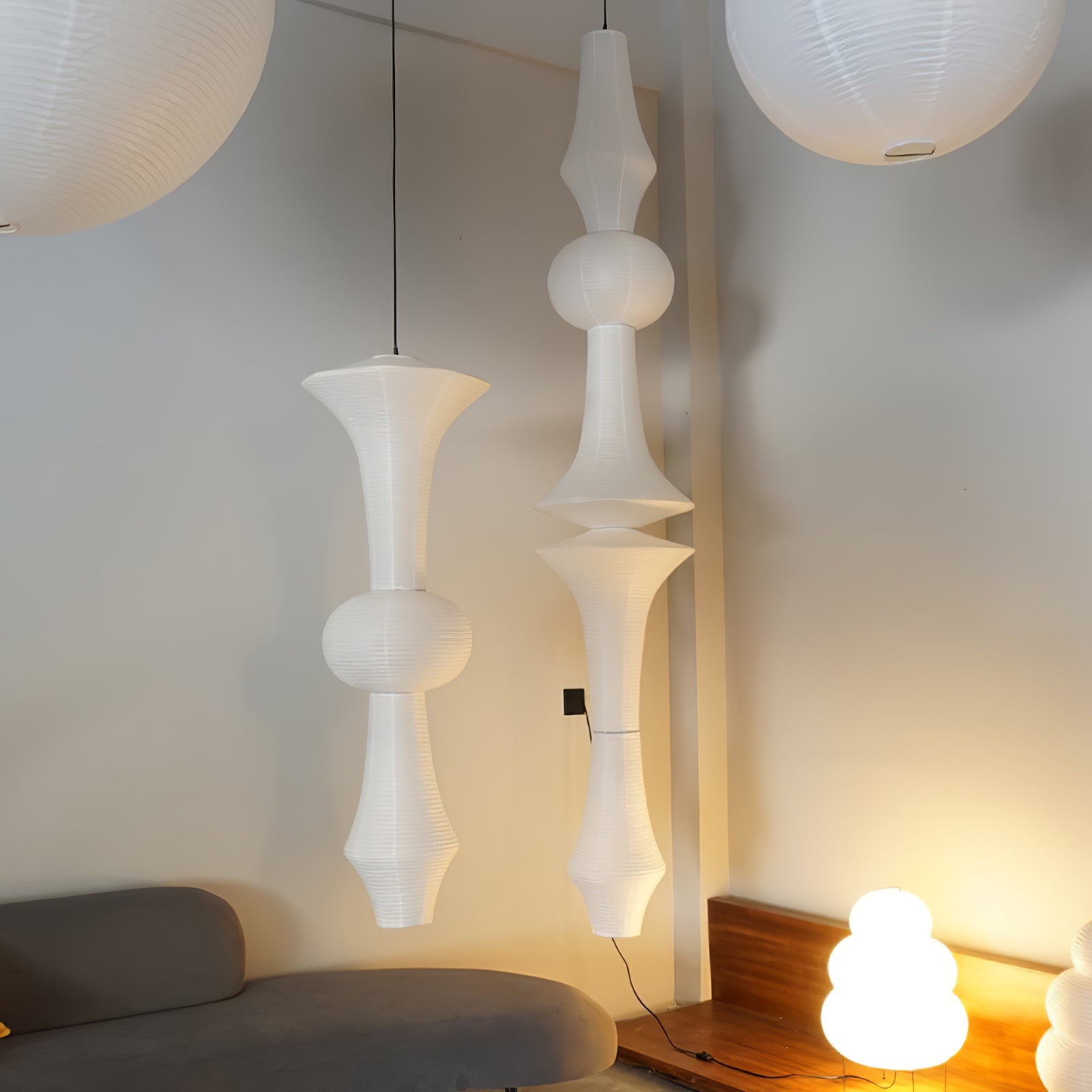 Washi Paper Pendant Light 12.2 in x 55.1 in White Indoor Ceiling Hanging Lamp Warm Ambient Lighting Decorative E26 E27 | Thomler