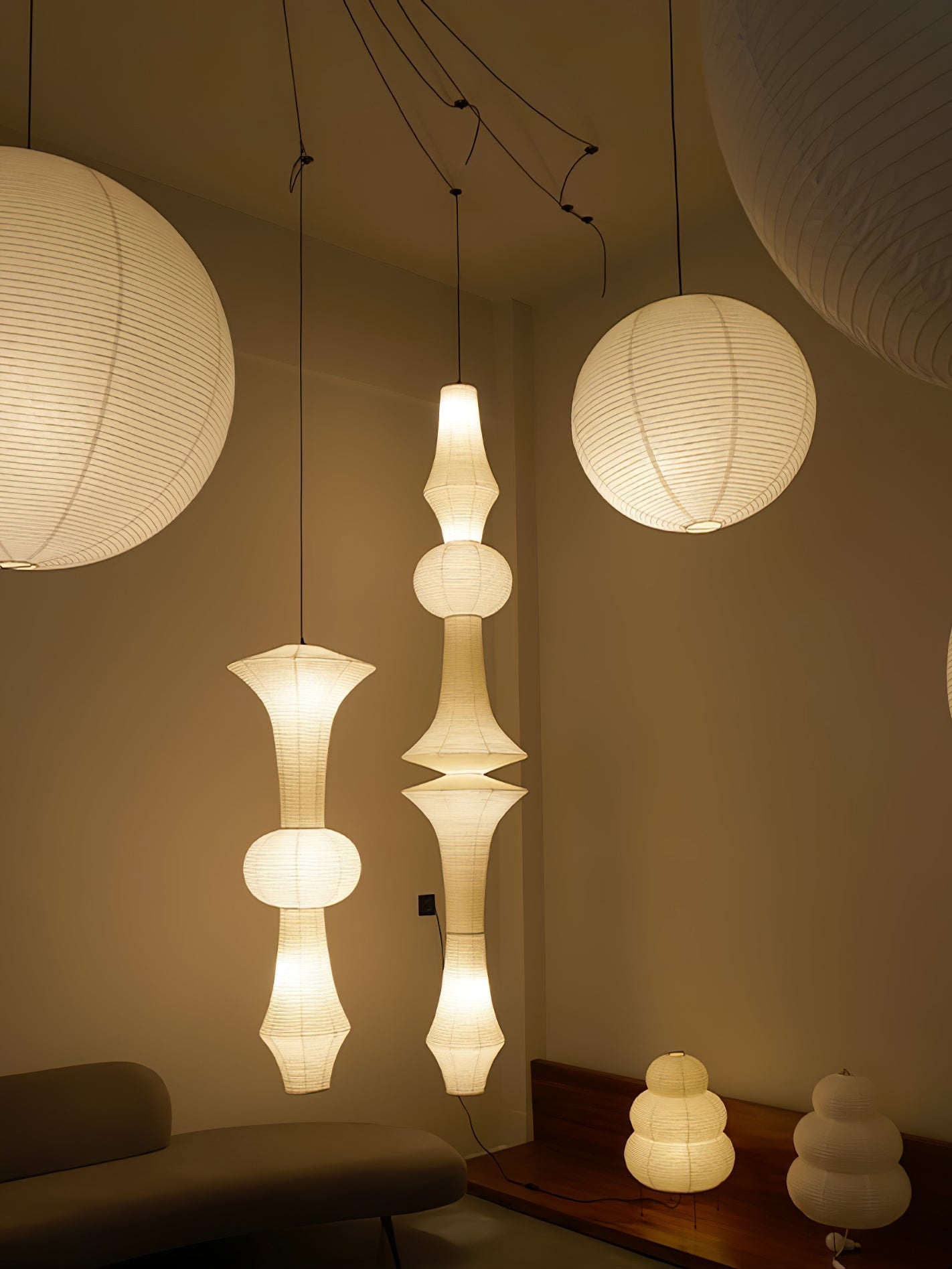Washi Paper Pendant Light 12.2 in x 55.1 in White Indoor Ceiling Hanging Lamp Warm Ambient Lighting Decorative E26 E27 | Thomler