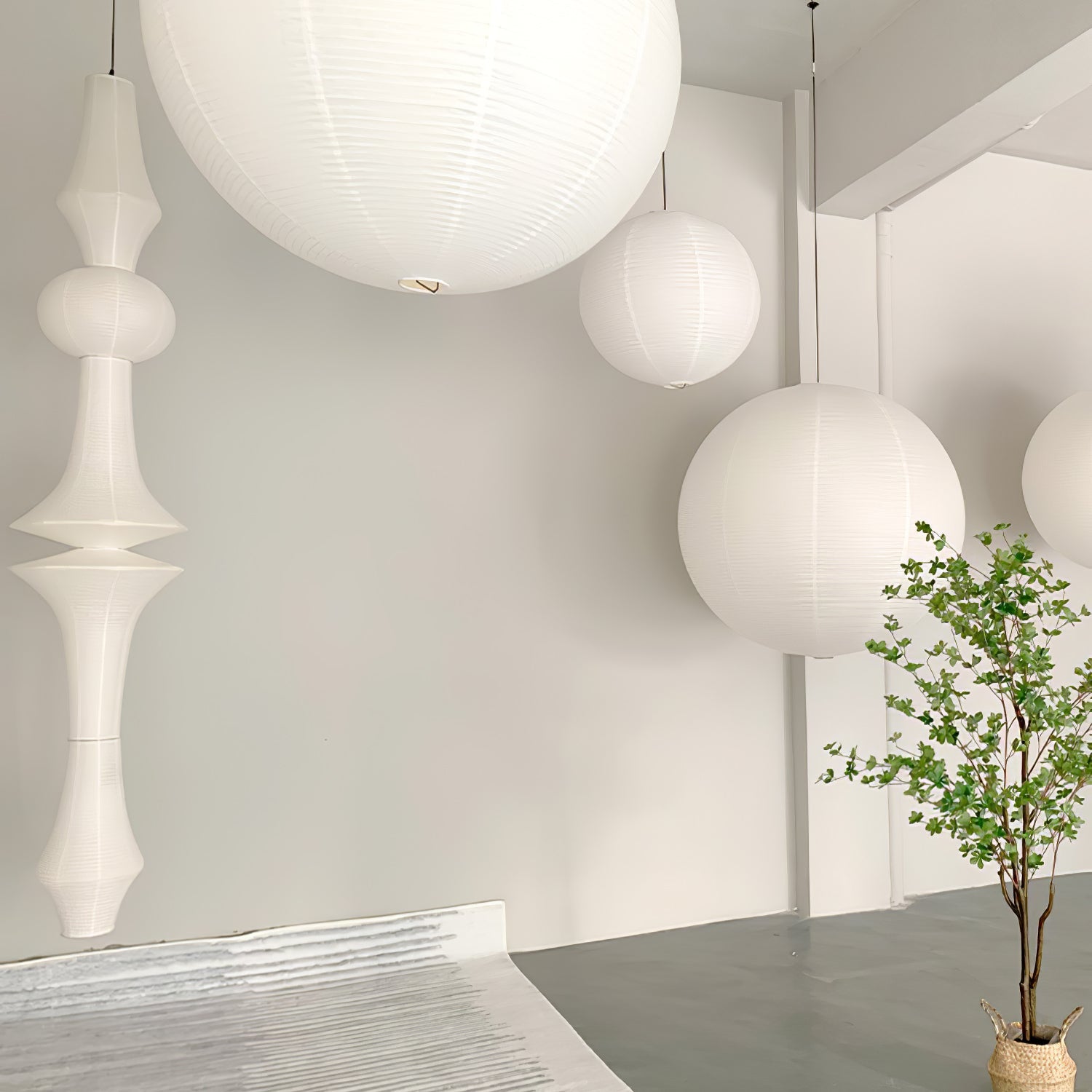 Washi Paper Pendant Light 12.2 in x 55.1 in White Indoor Ceiling Hanging Lamp Warm Ambient Lighting Decorative E26 E27 | Thomler