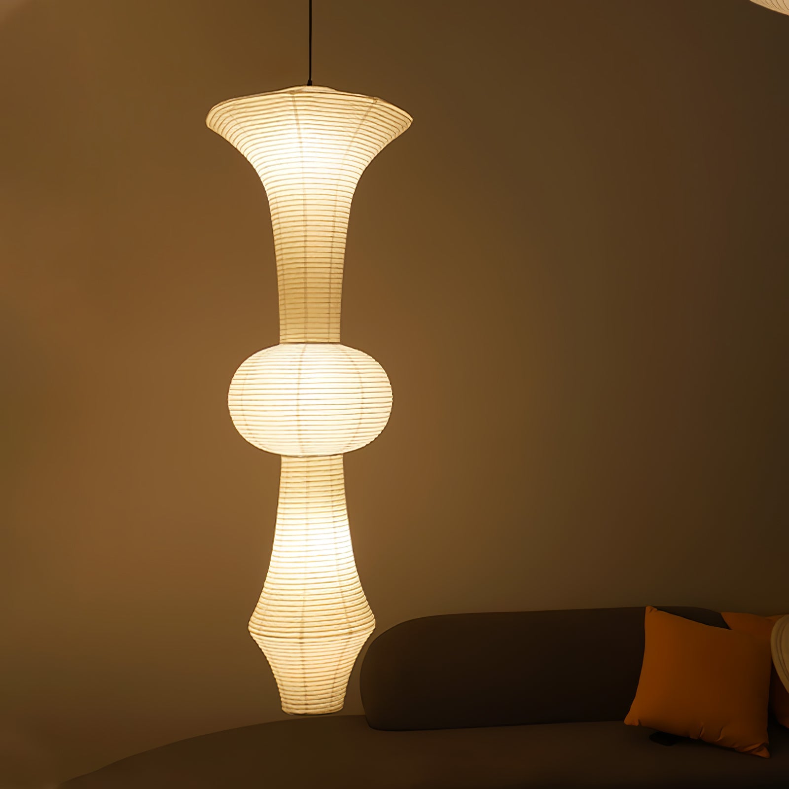 Washi Paper Pendant Light 12.2 in x 55.1 in White Indoor Ceiling Hanging Lamp Warm Ambient Lighting Decorative E26 E27 | Thomler