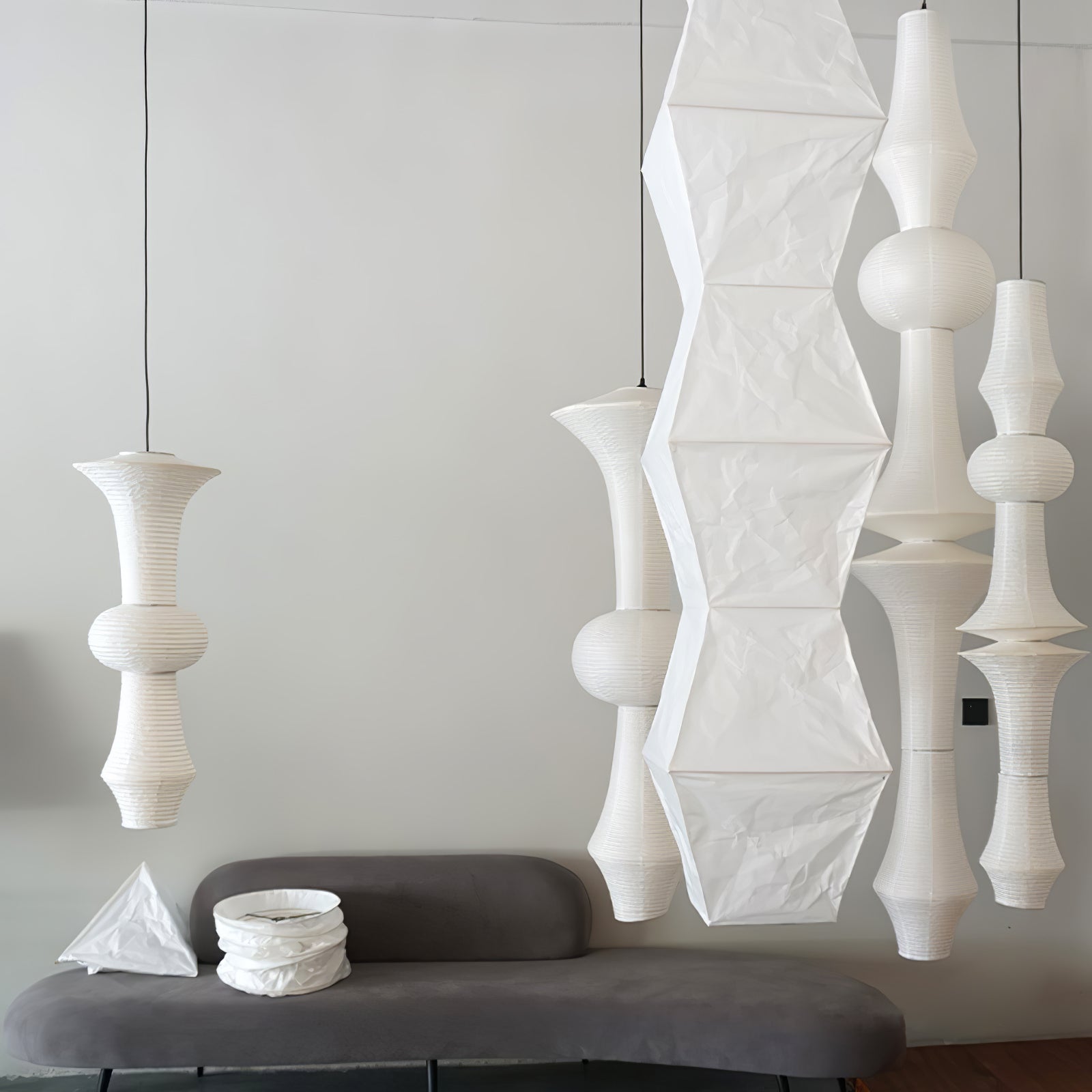 Washi Paper Pendant Light 12.2 in x 55.1 in White Indoor Ceiling Hanging Lamp Warm Ambient Lighting Decorative E26 E27 | Thomler