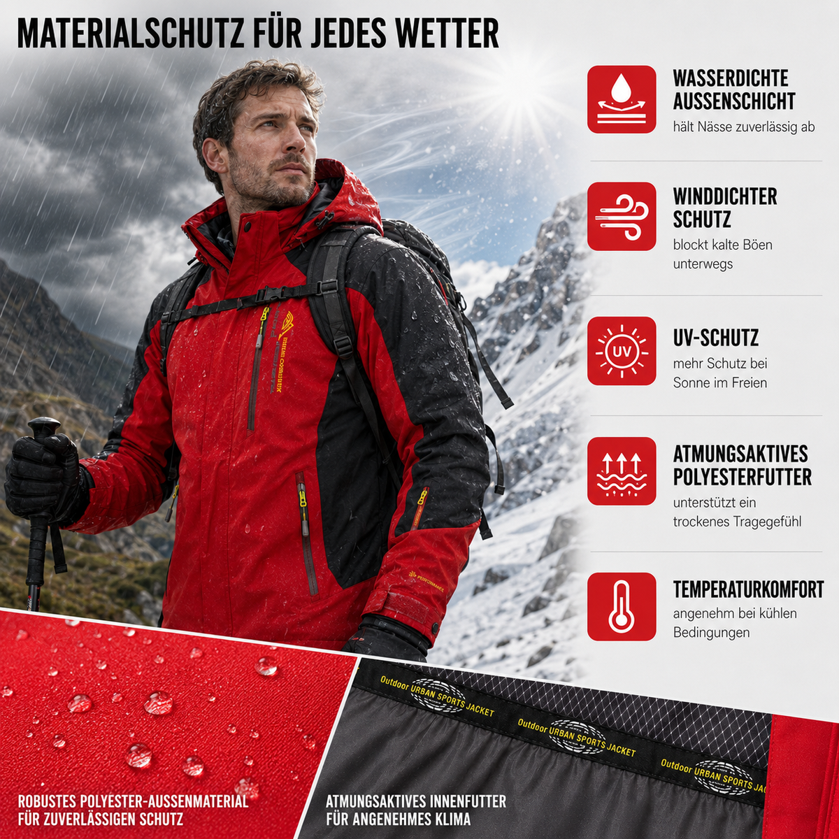Men's Windproof Rain Shell Jacket with Removable Hood for Hiking, Camping & Outdoor Adventures – Waterproof Lightweight Expedition Coat | Thomler