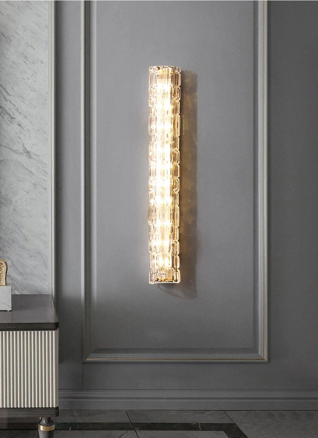 Contemporary Gold Brass & Glass Cylinder Wall Light for Indoor Living Spaces | Thomler
