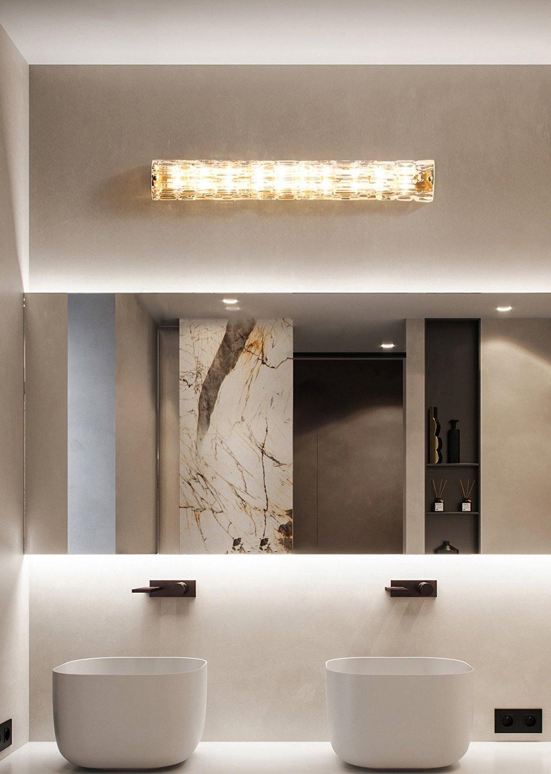 Contemporary Gold Brass & Glass Cylinder Wall Light for Indoor Living Spaces | Thomler