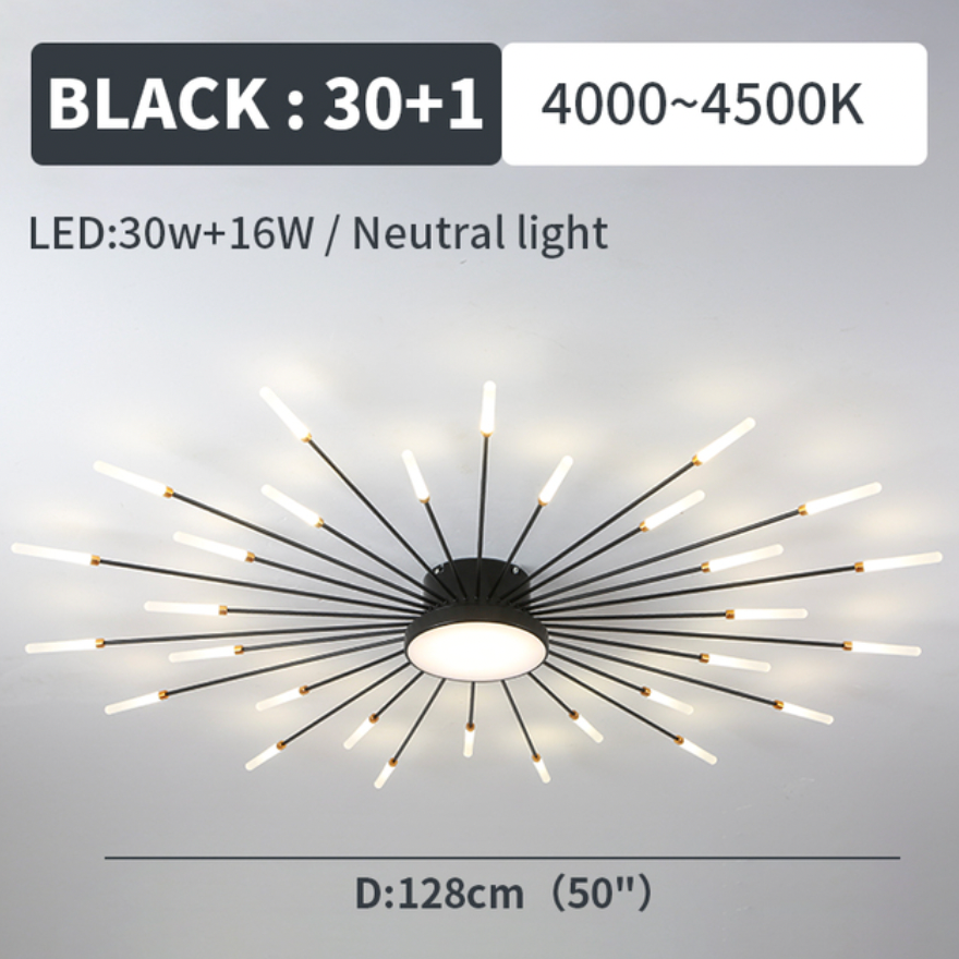 Starburst Dimmable LED Ceiling Light Flush Mount Black Gold Metal Acrylic Indoor Modern Fixture for Bedroom Living Room Dining Room | Thomler
