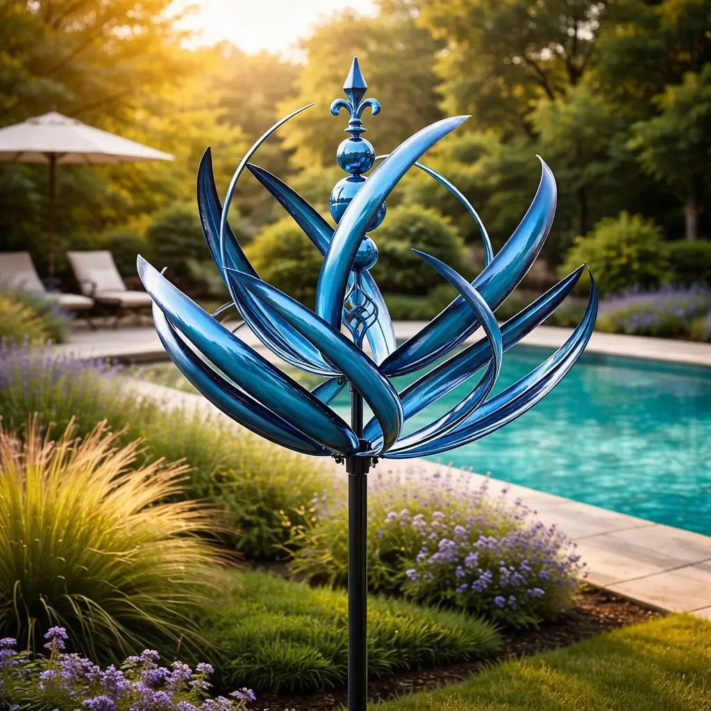 Metal Garden Wind Spinner Kinetic Yard Sculpture Dual-Spin Weather Vane Ornament Outdoor Lawn Stake Flower Petal Rotating Art for Patio Yard | Thomler