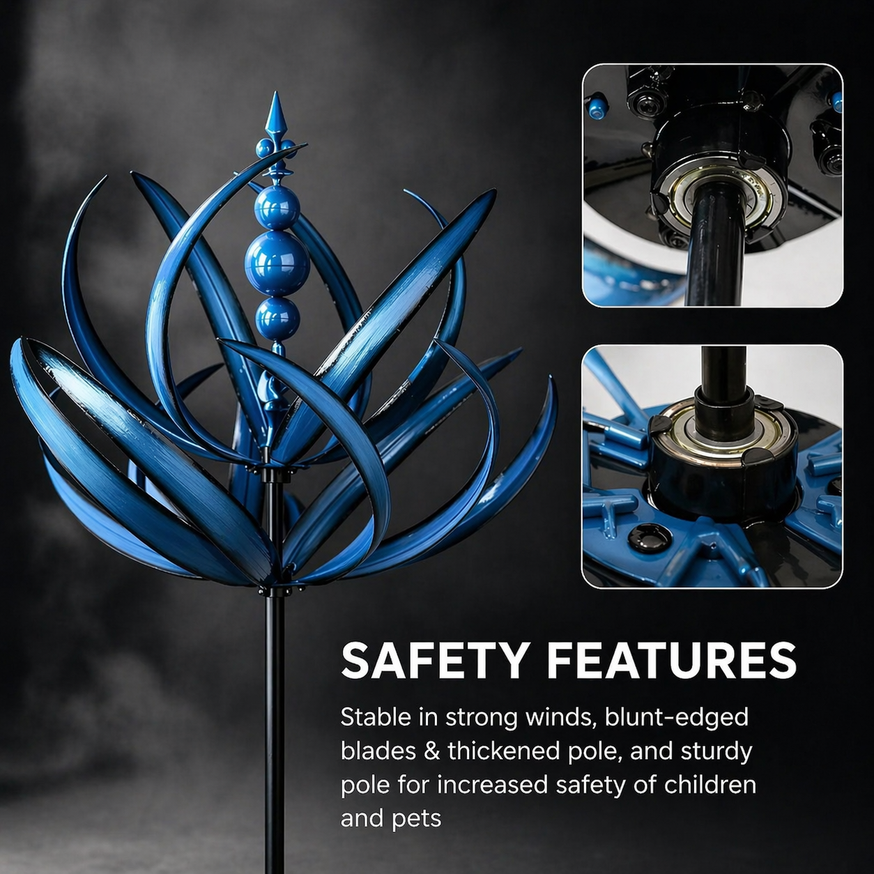 Metal Garden Wind Spinner Kinetic Yard Sculpture Dual-Spin Weather Vane Ornament Outdoor Lawn Stake Flower Petal Rotating Art for Patio Yard | Thomler