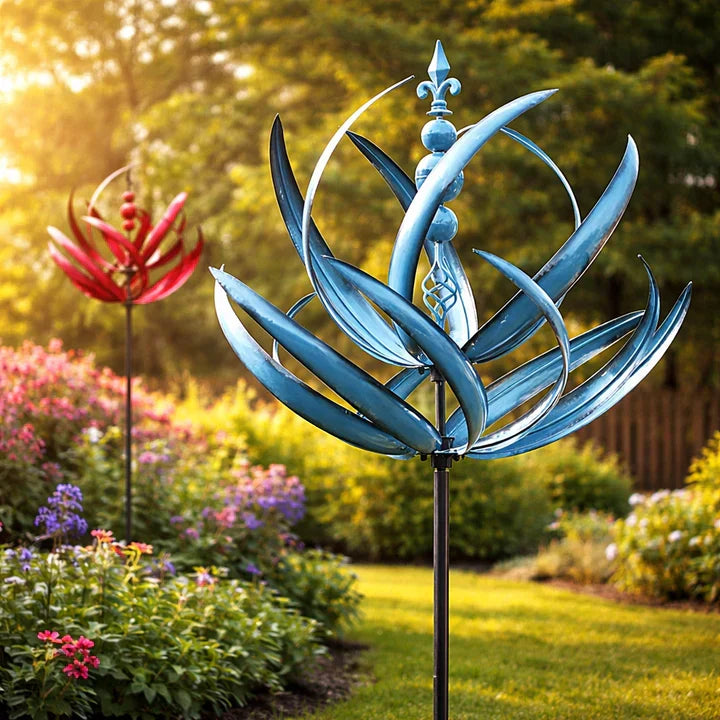 Metal Garden Wind Spinner Kinetic Yard Sculpture Dual-Spin Weather Vane Ornament Outdoor Lawn Stake Flower Petal Rotating Art for Patio Yard | Thomler