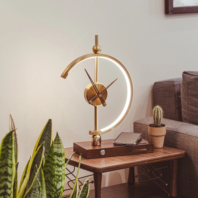 LED Desk Lamp with Wireless Charging Pad and Clock Display for Bedroom Nightstand Office Table Adjustable Brightness Qi Compatible 10W | Thomler