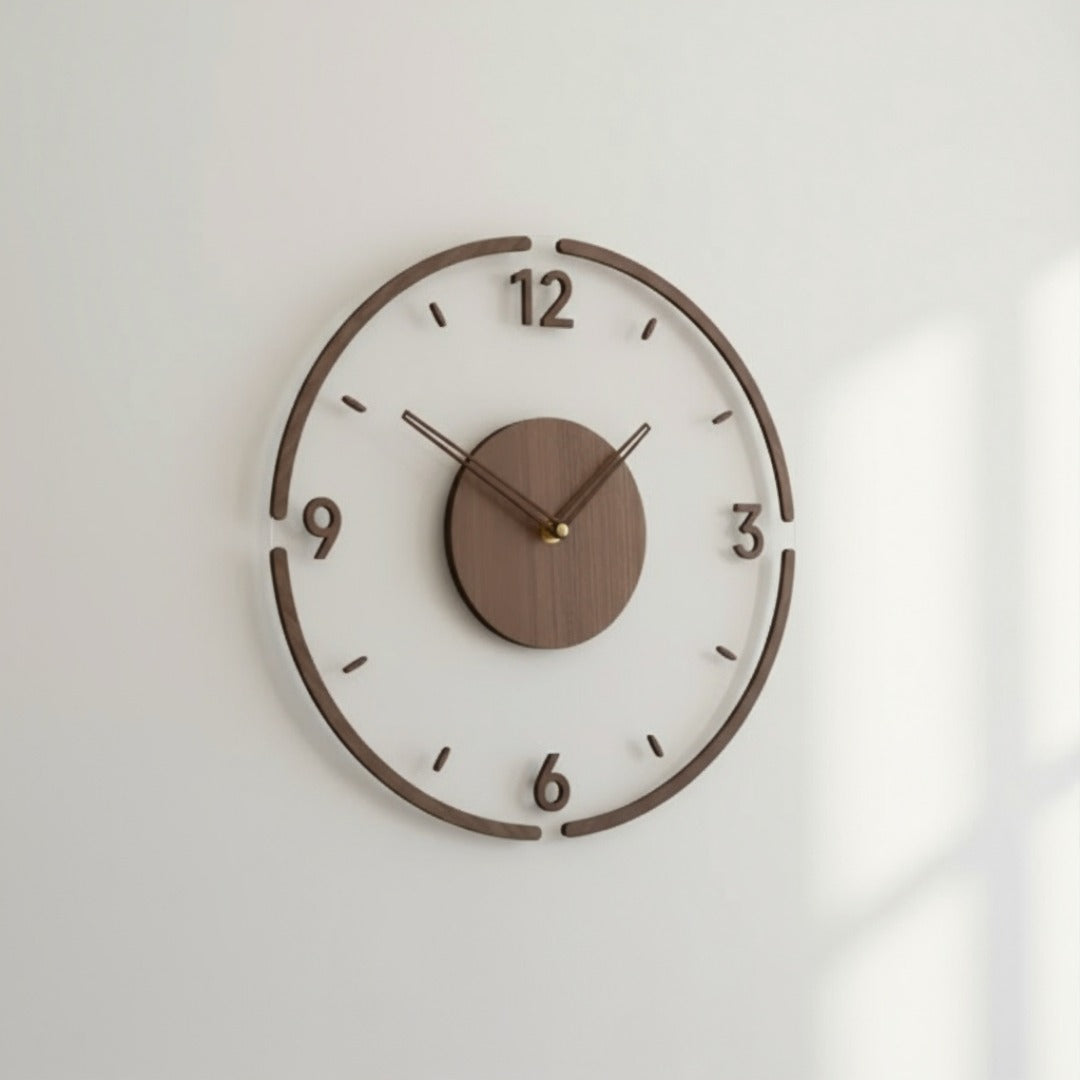 Silent Nordic Wall Clock 13.8 Inch Wooden Scandinavian Design for Living Room Bedroom Kitchen | Thomler