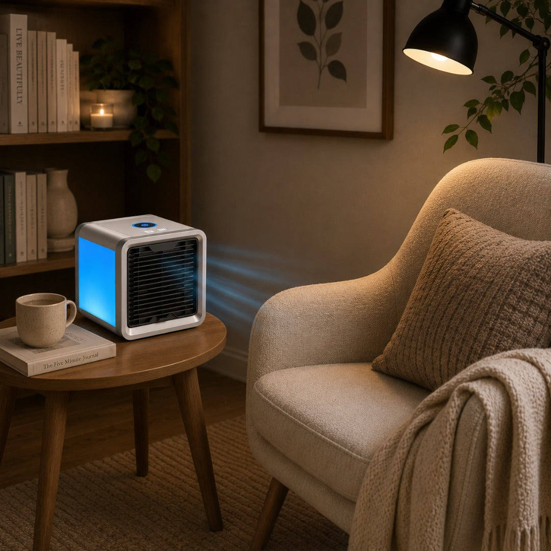 Personal Evaporative Air Cooler with Humidifier & Color LED Light – USB Desktop Cooling Fan for Home & Office | Thomler